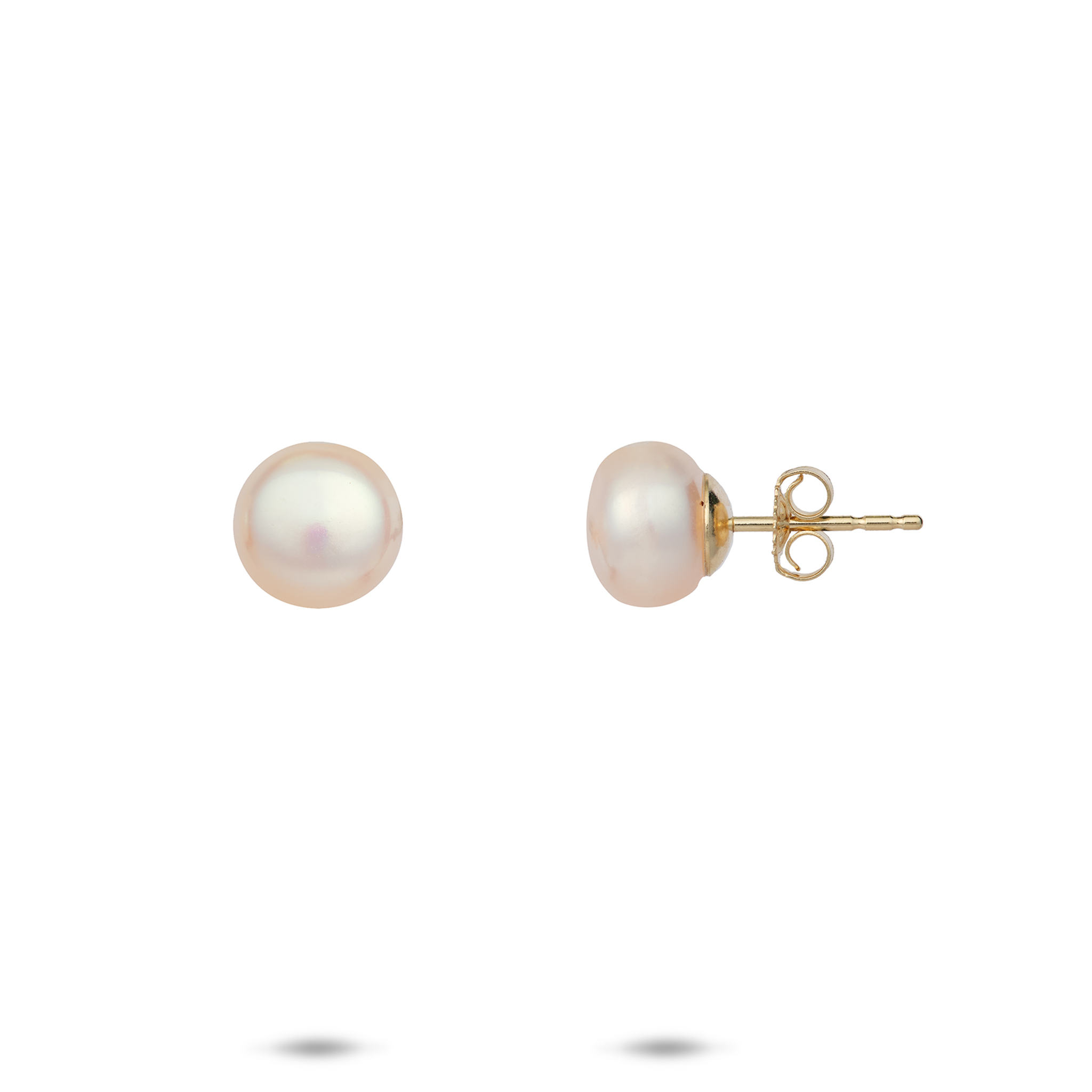 Button Freshwater Pearl Earrings in Gold - 8-9mm