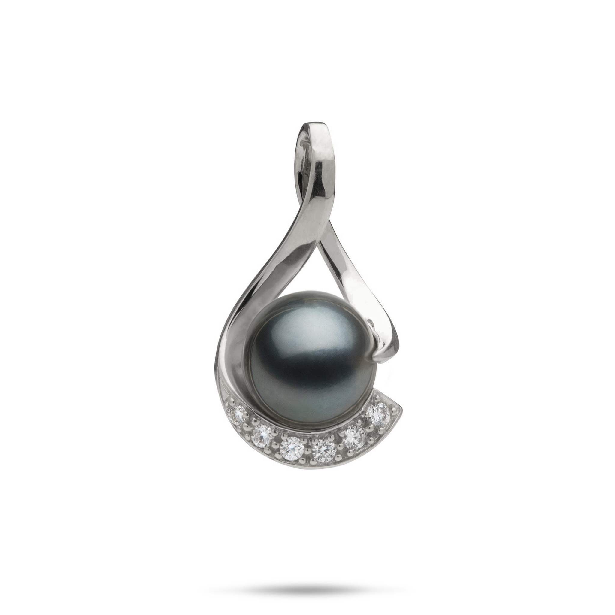 Tahitian Black Pearl Infinity Pendant in White Gold with Diamonds - 11-12mm
