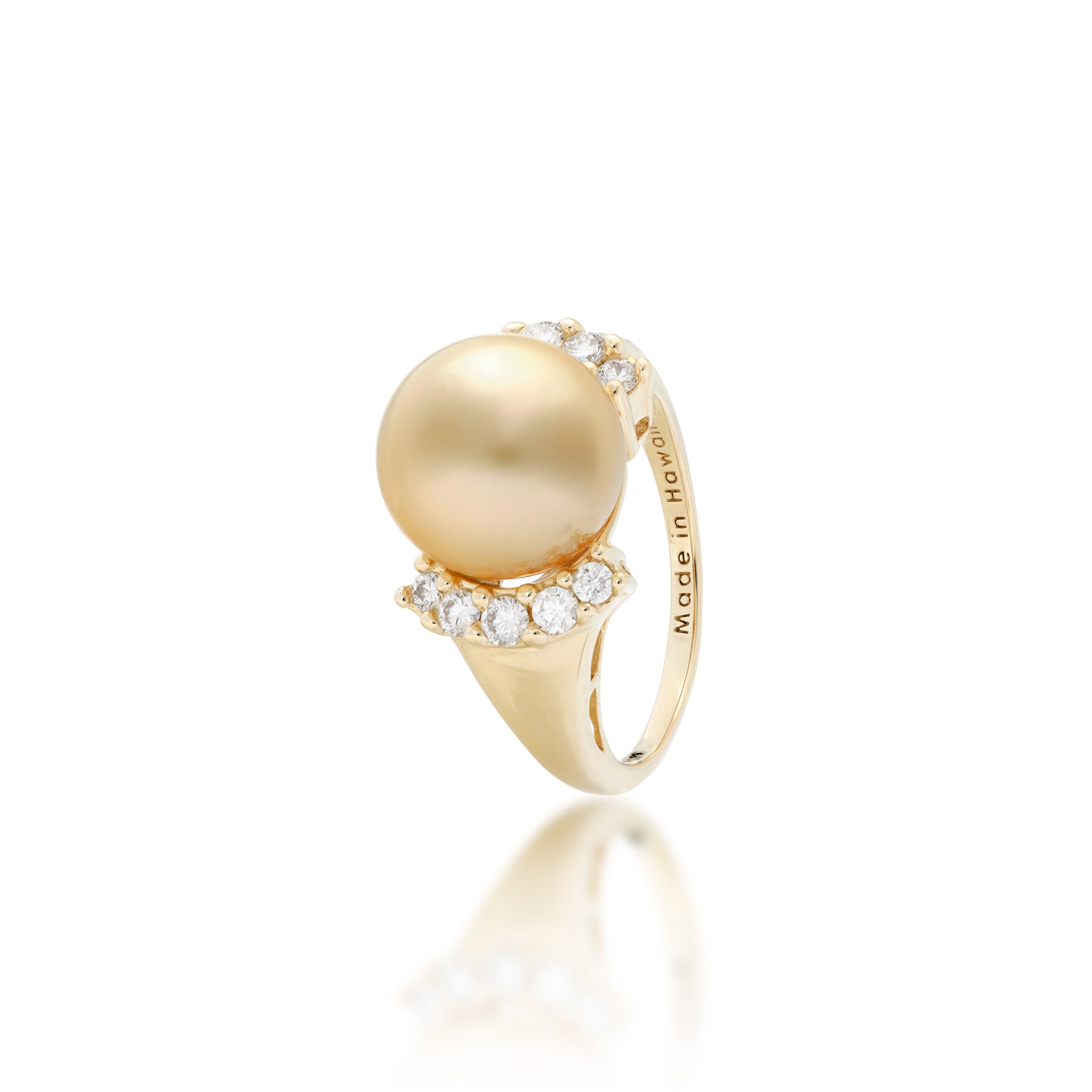 South Sea Gold Pearl Ring in Yellow Gold with Diamonds