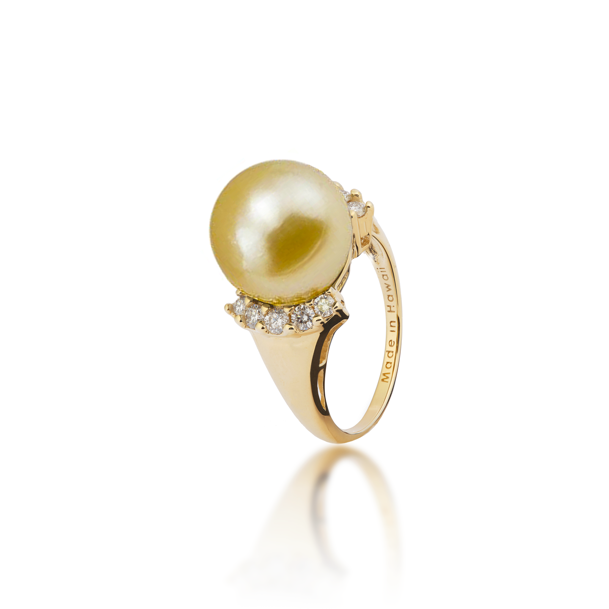 South Sea Gold Pearl Ring in Gold with Diamonds - 12-13mm