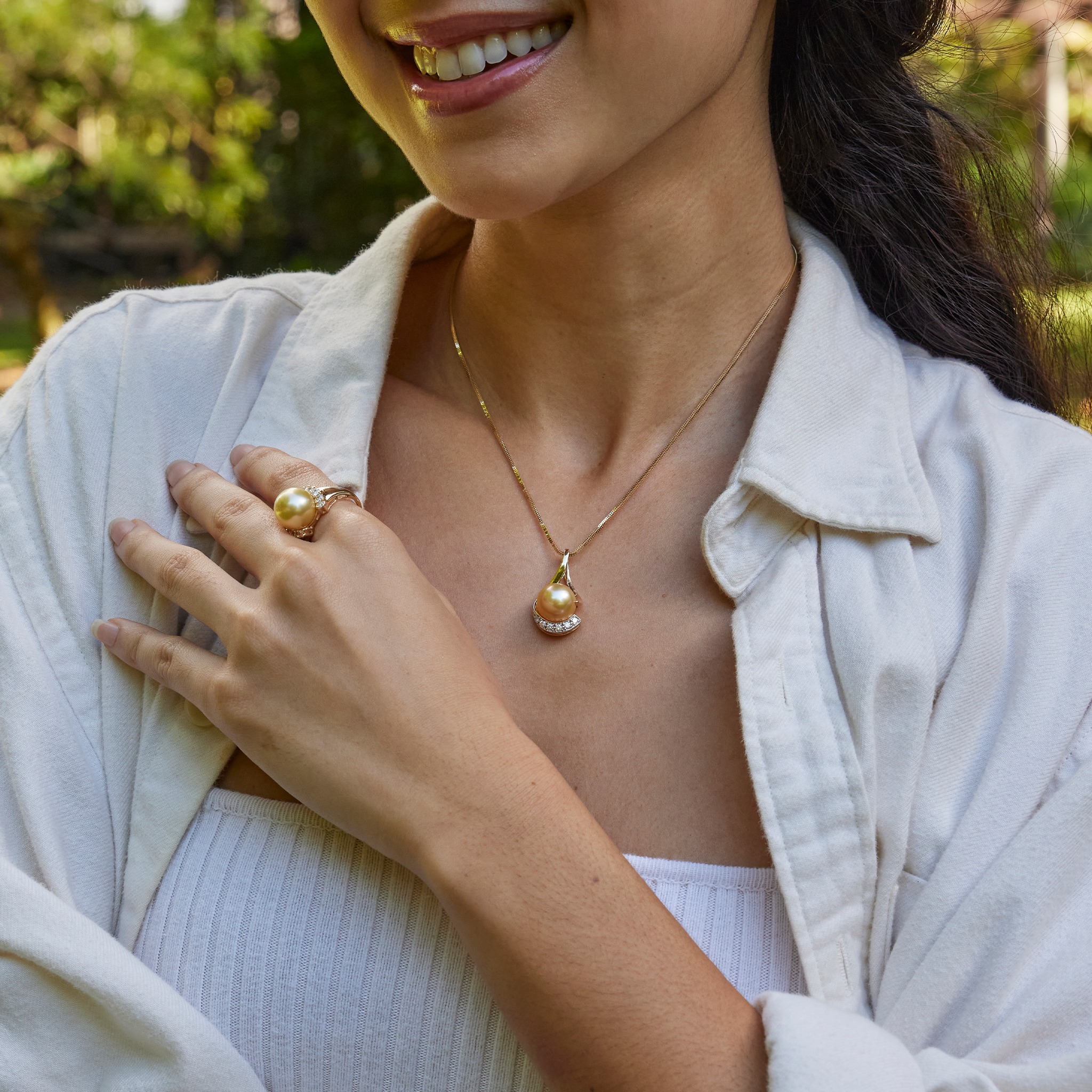 South Sea Gold Pearl Ring in Gold with Diamonds - 12-13mm