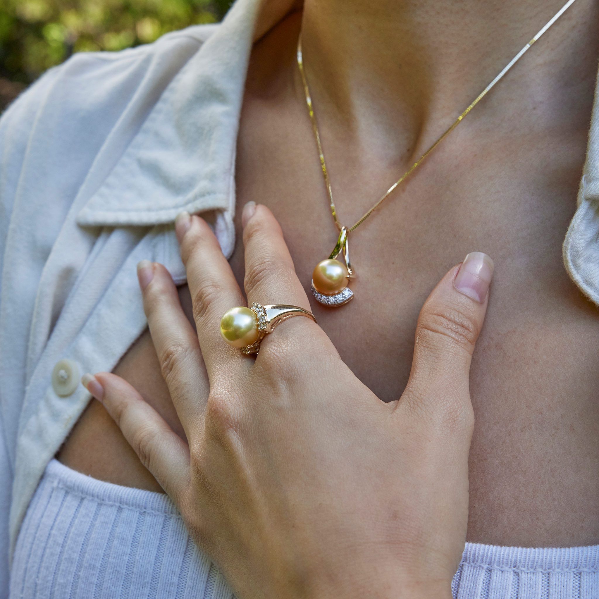 South Sea Gold Pearl Ring in Gold with Diamonds - 12-13mm