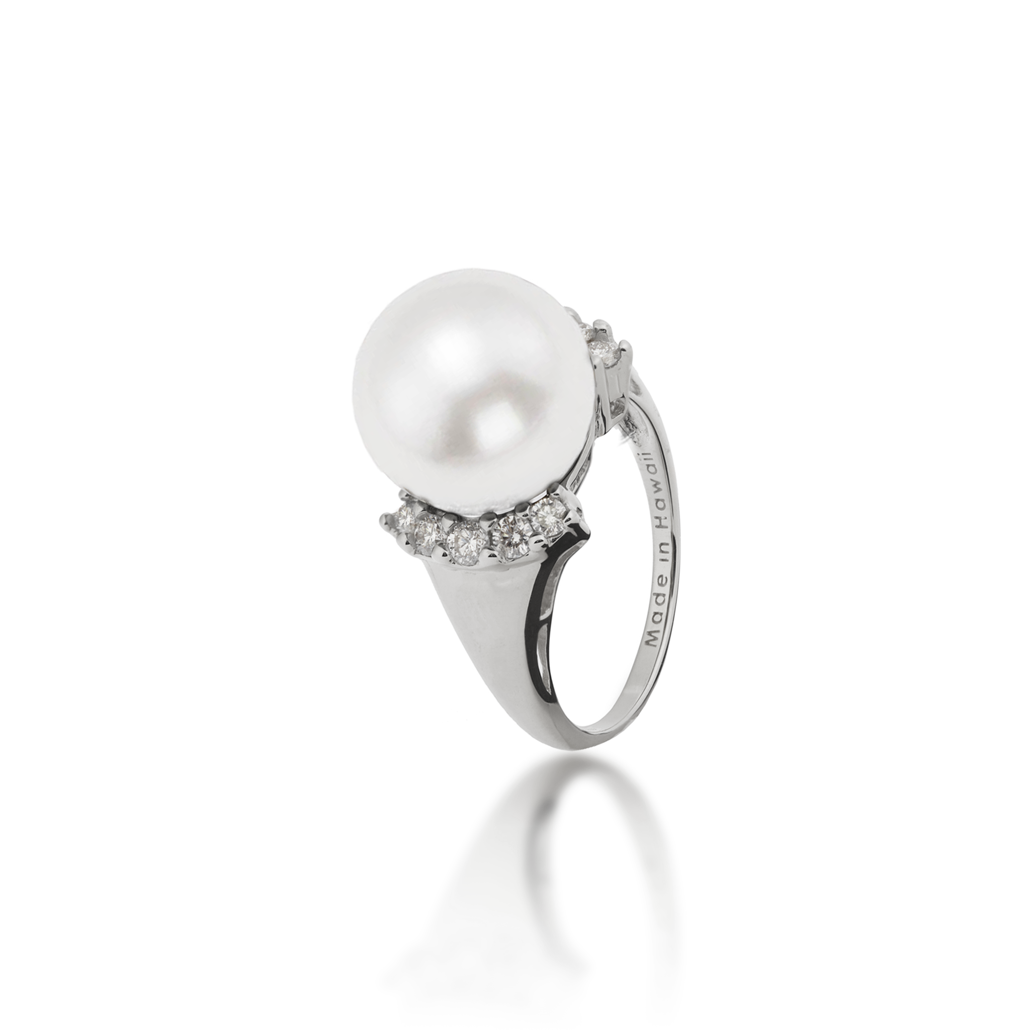 South Sea White Pearl Ring in White Gold with Diamonds - 12-13mm