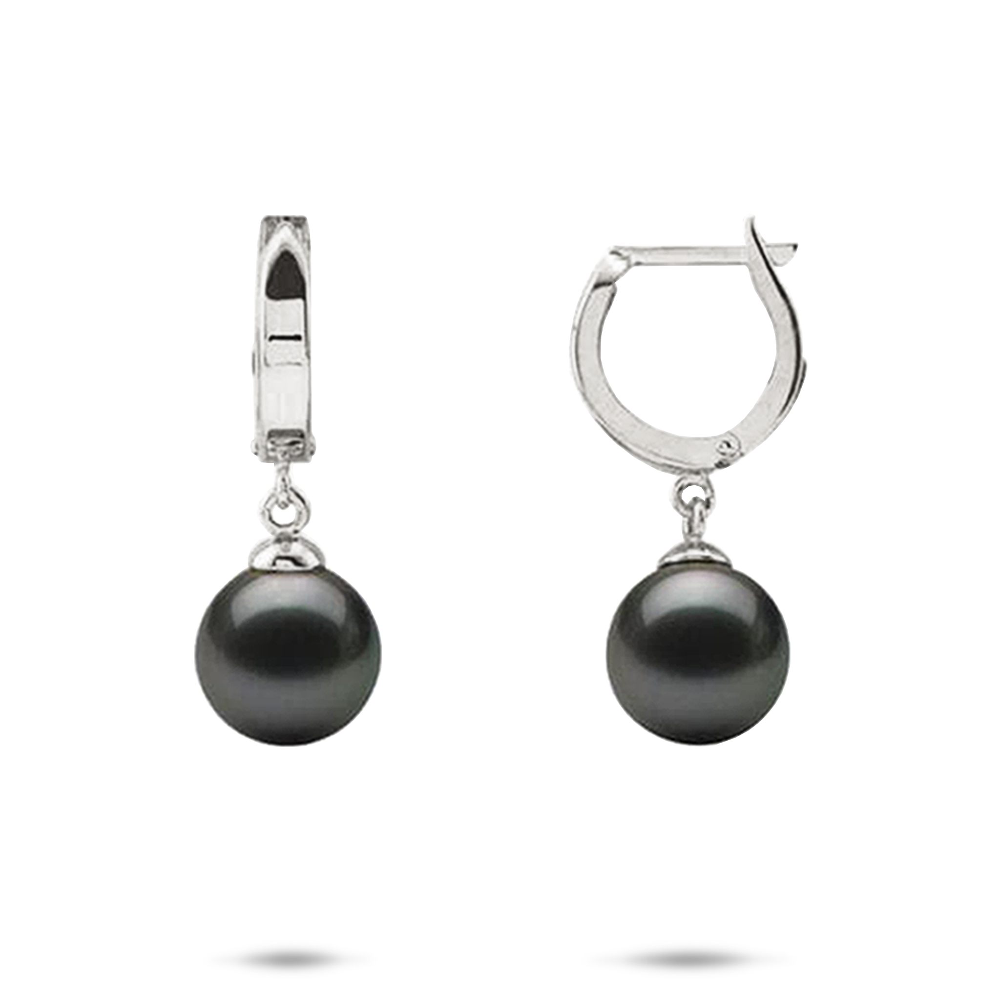 Tahitian Black Pearl Earrings in White Gold - 9-10mm