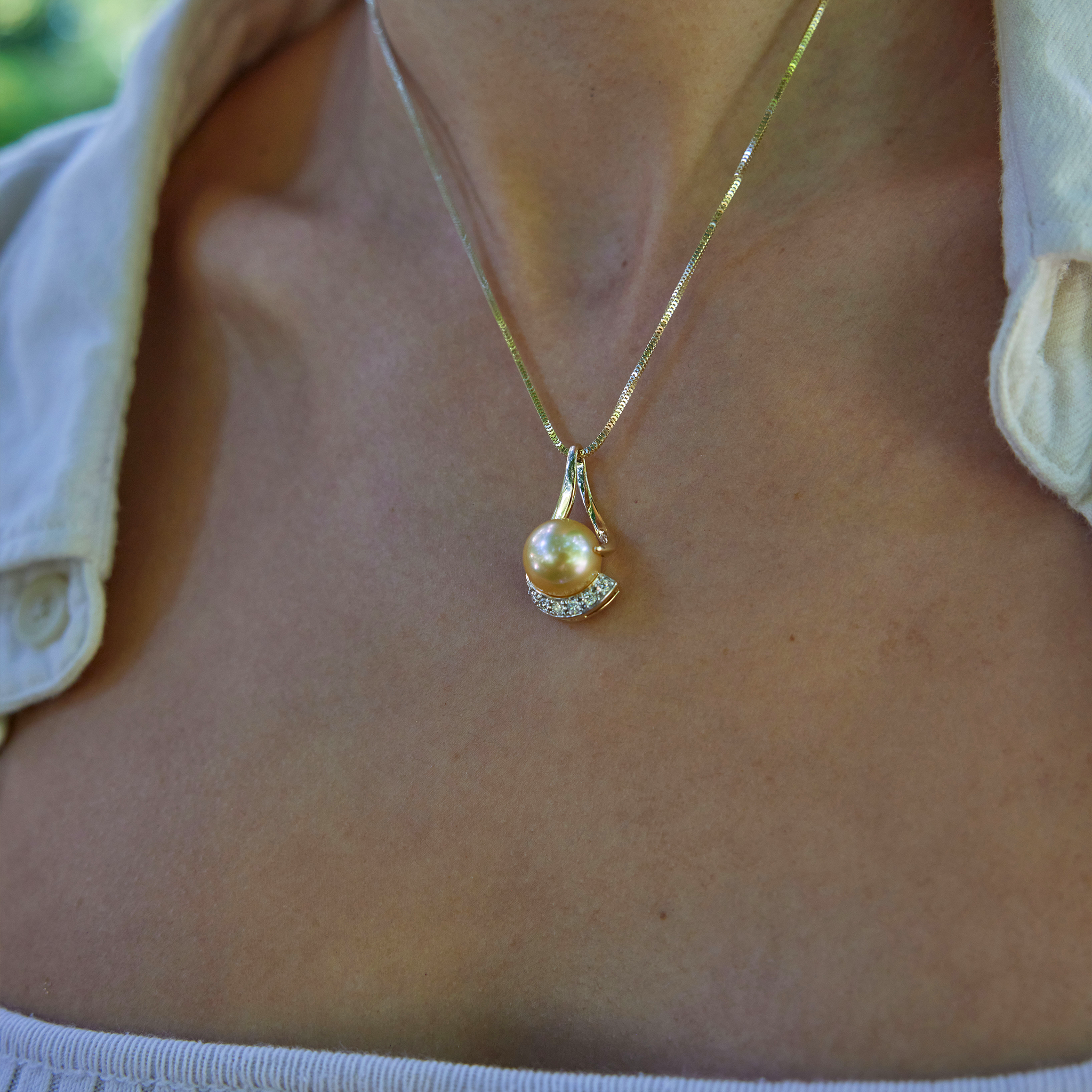 South Sea Gold Pearl Infinity Pendant in Gold with Diamonds - 11-12mm