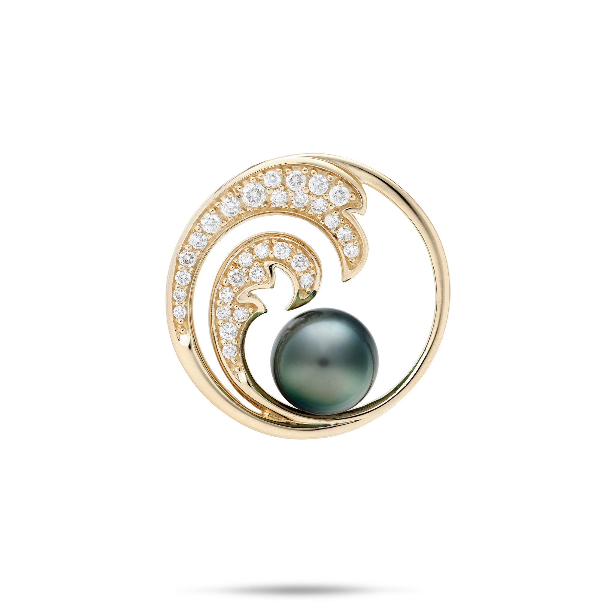 Nalu (Wave) Tahitian Black Pearl Pendant in Gold with Diamonds
