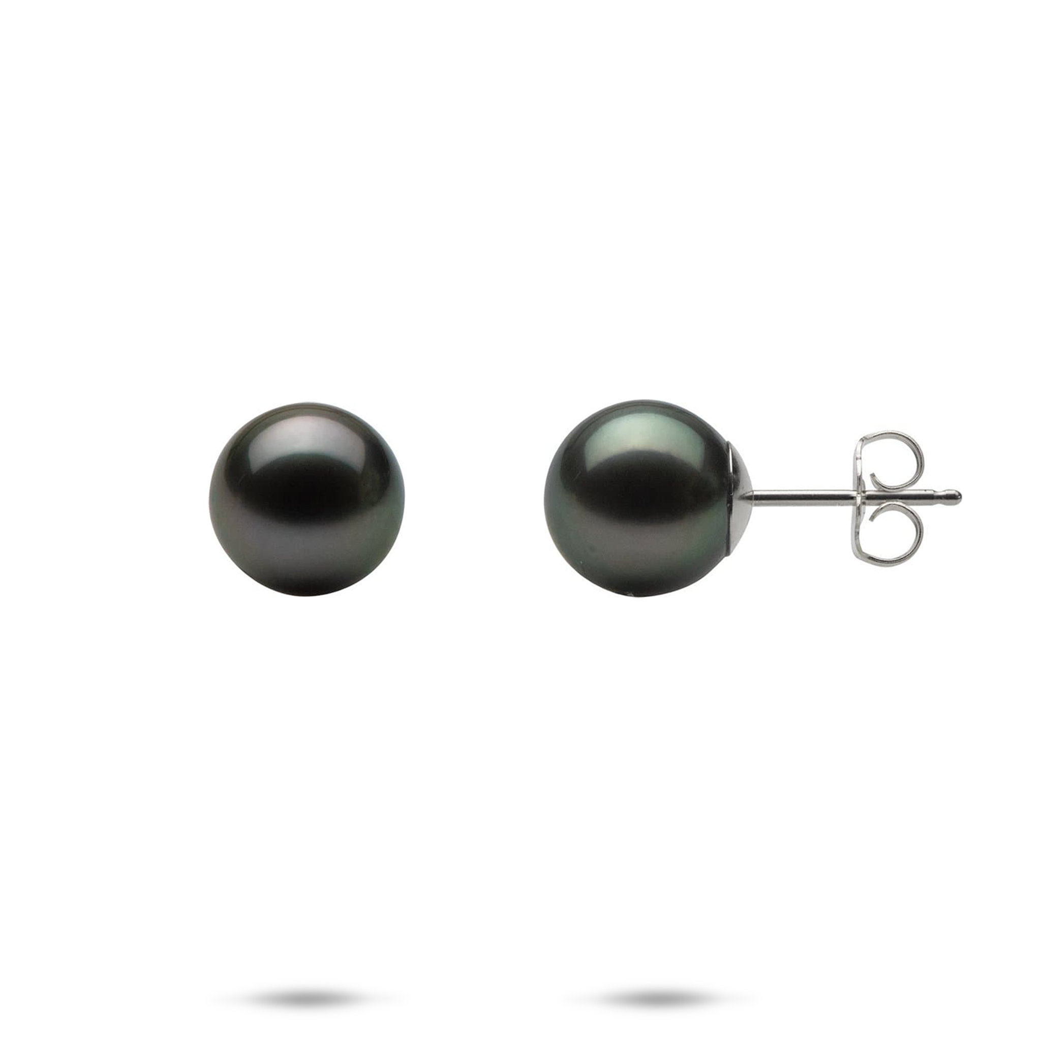 Tahitian Black Pearl Earrings in White Gold - 9-10mm