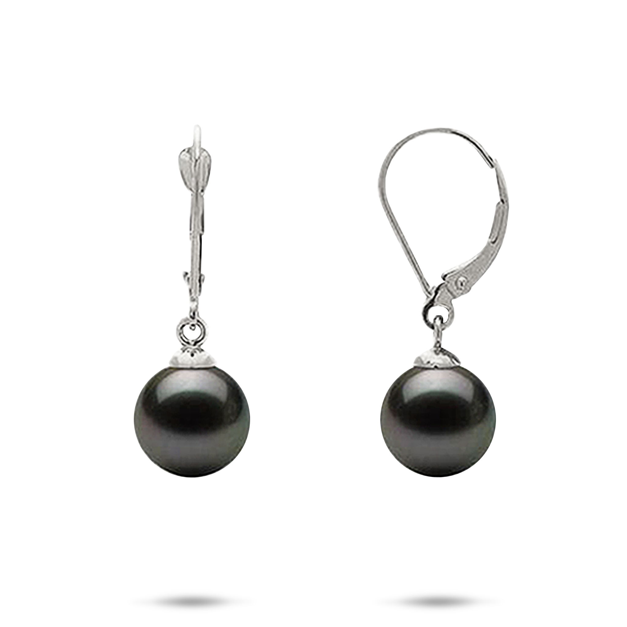 Tahitian Black Pearl Earrings in White Gold - 9-10mm
