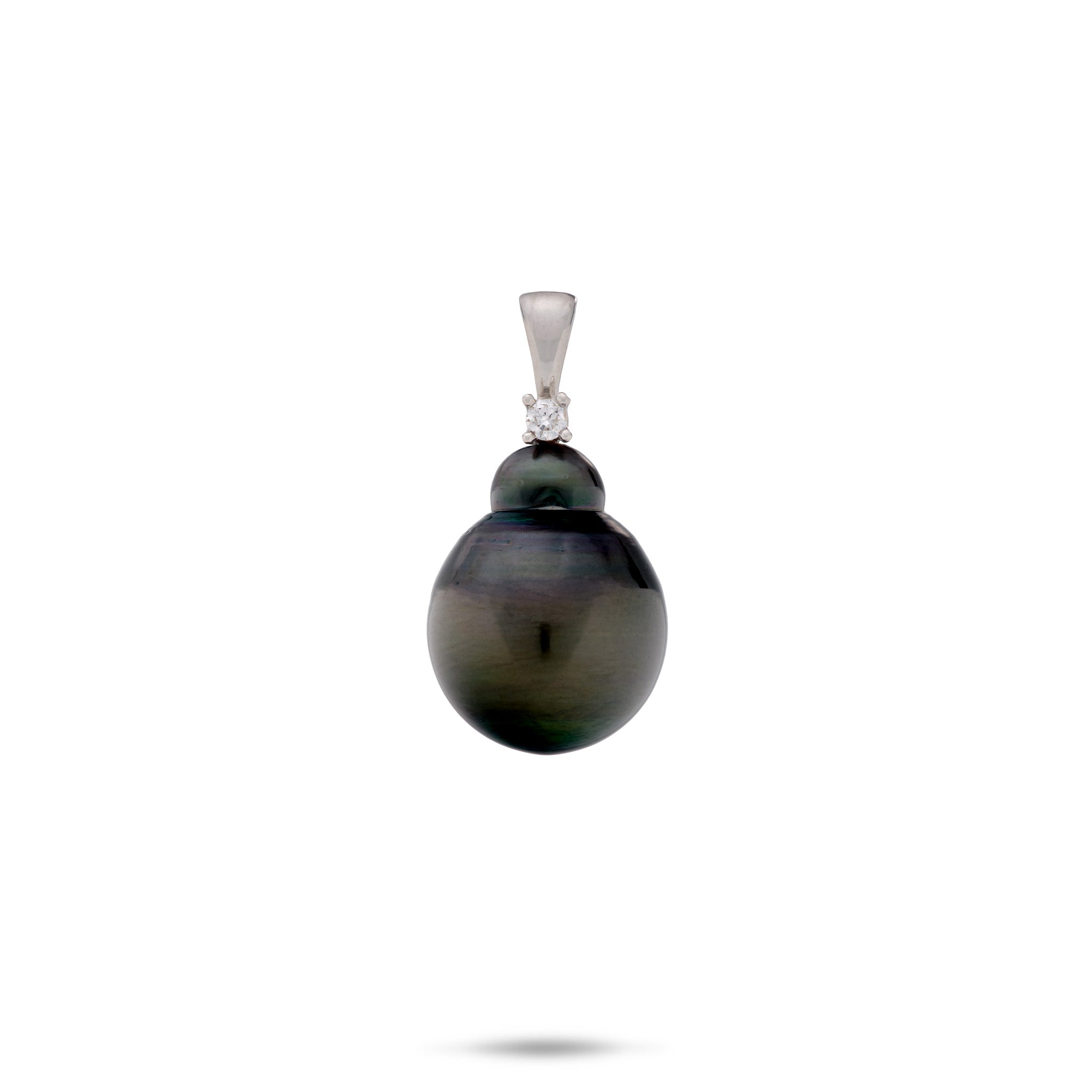 Tahitian Black Pearl Pendant in White Gold with Diamond - 11-12mm