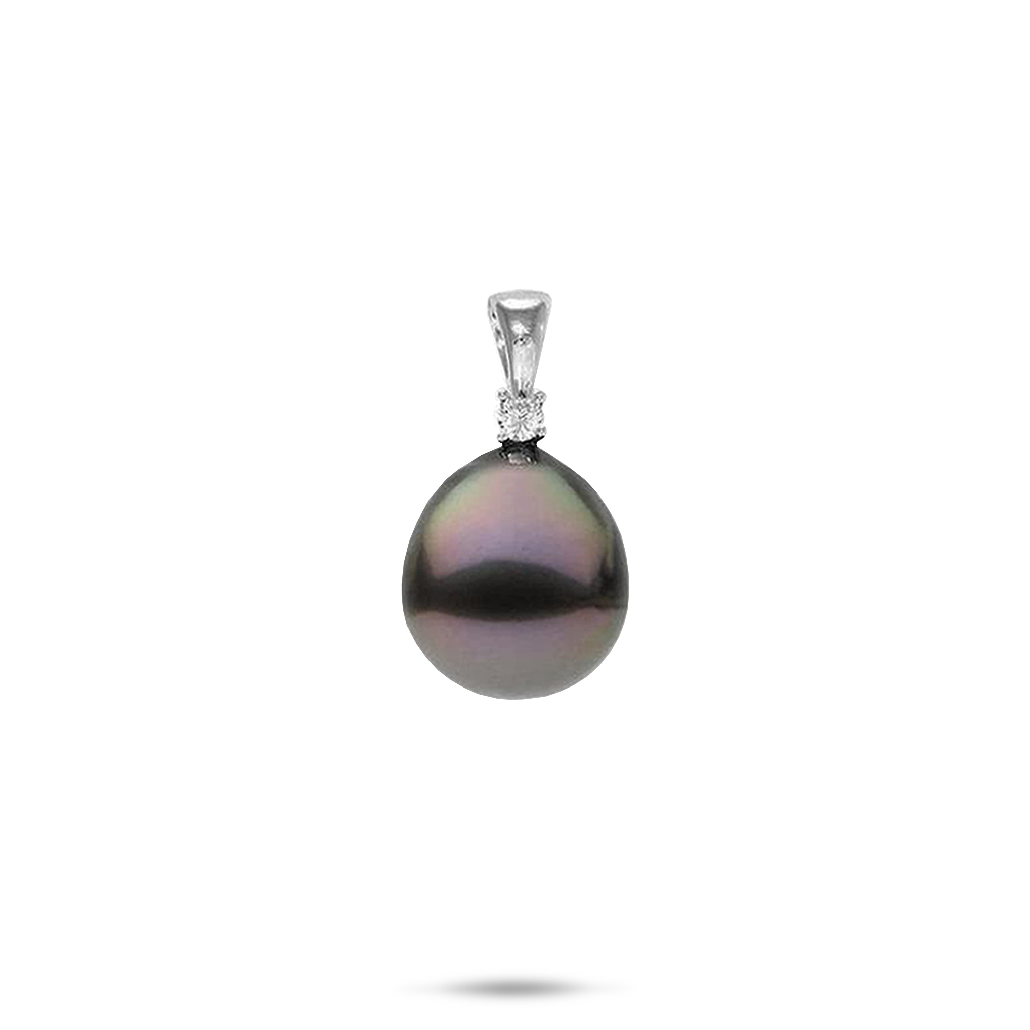 Tahitian Black Pearl Pendant in White Gold with Diamond - 11-12mm