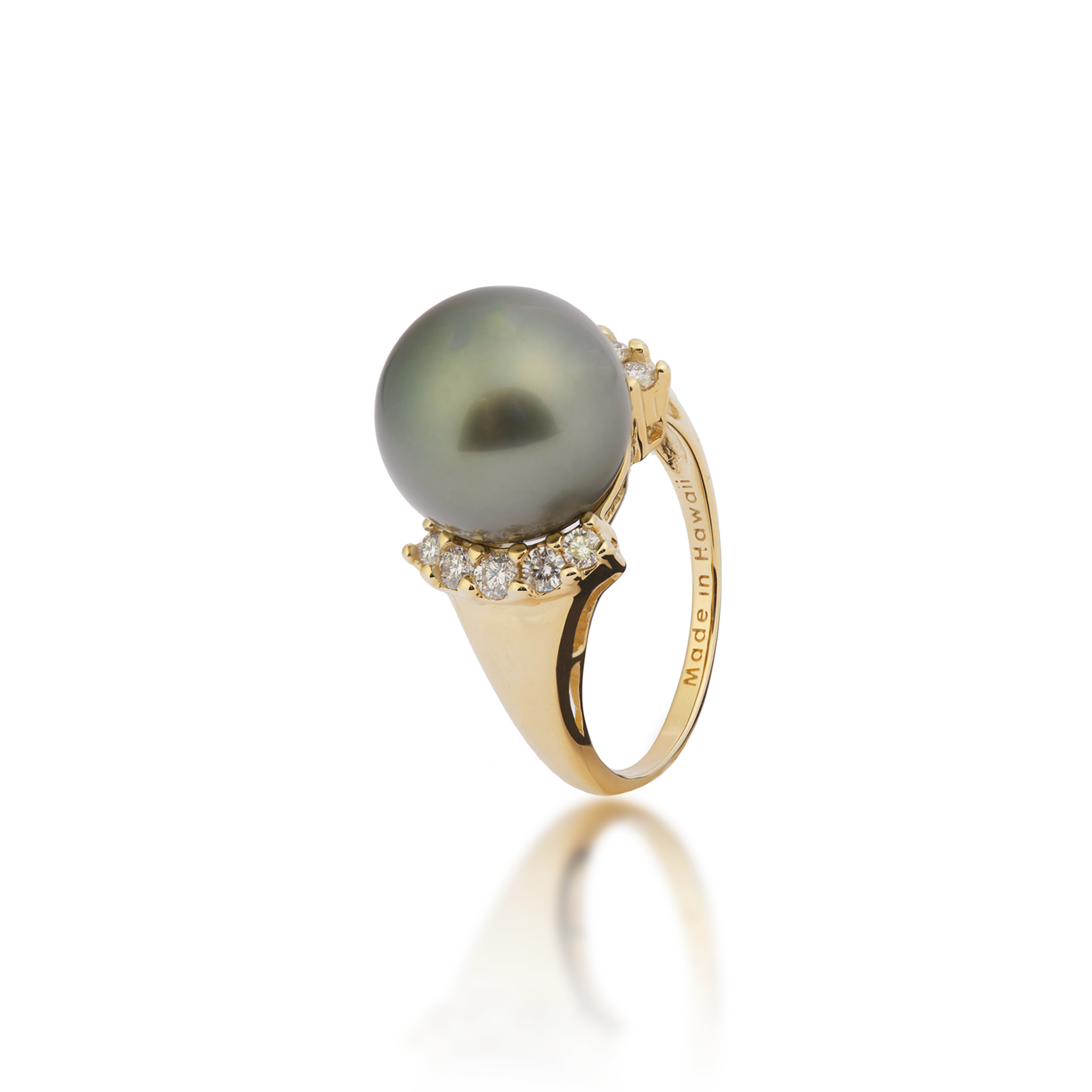Tahitian Black Pearl Ring in Gold with Diamonds - 12-13mm