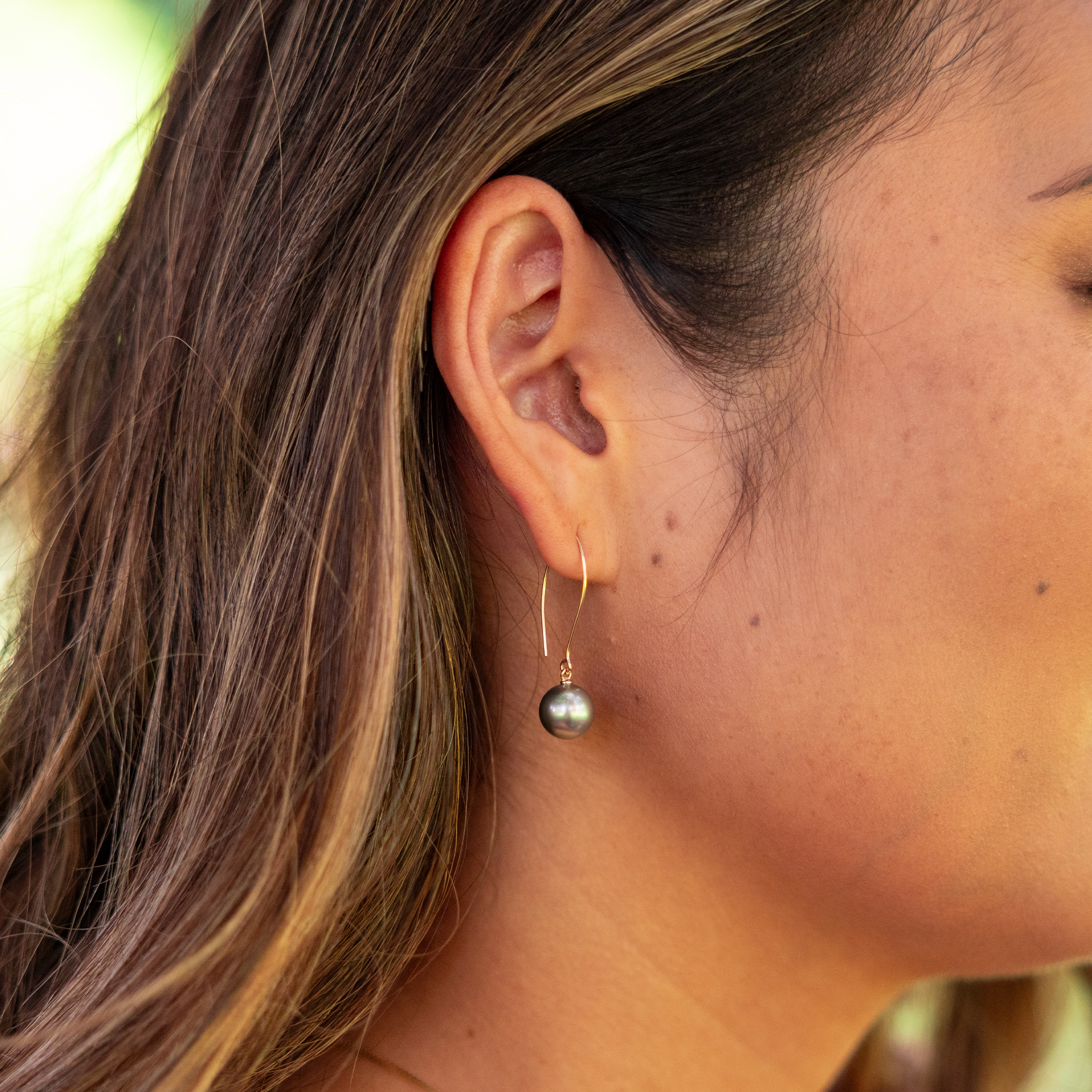 Tahitian Black Pearl Earrings in Gold - 9-10mm