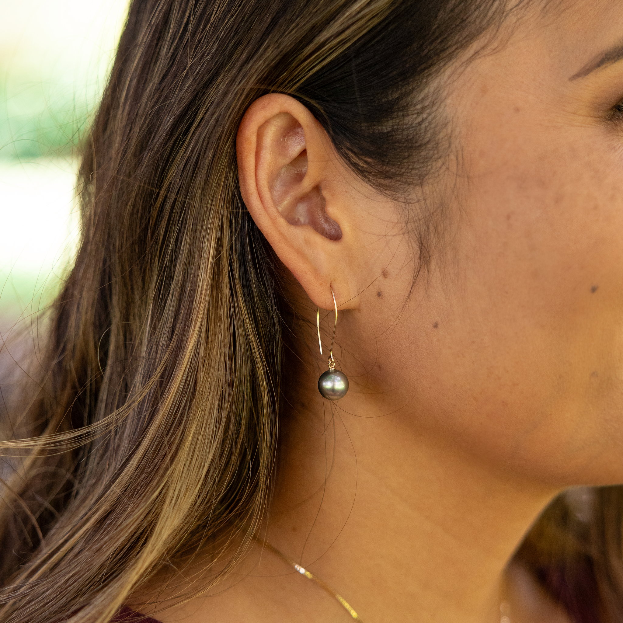 Tahitian Black Pearl Earrings in Gold - 9-10mm