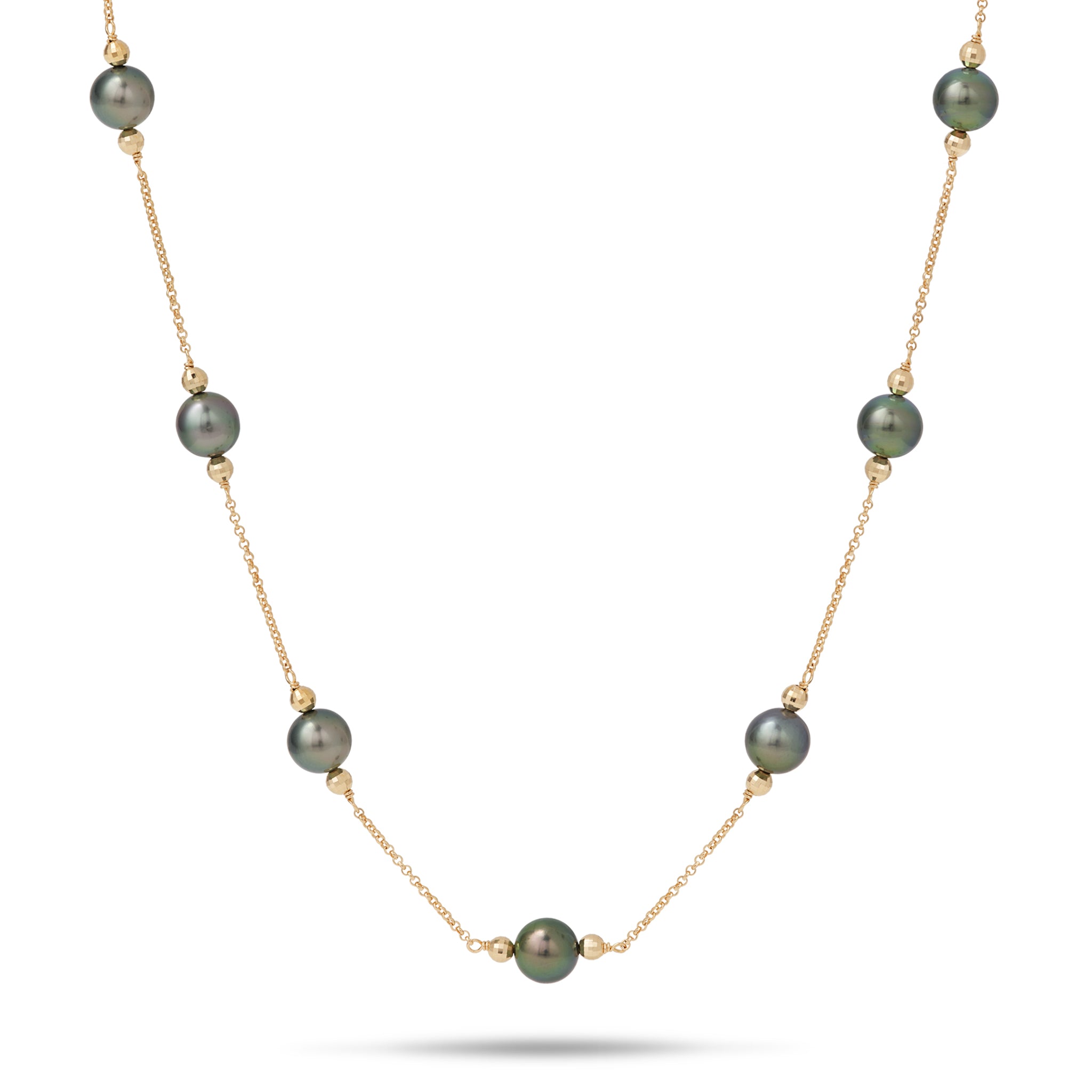 17.5-18" Tahitian Black Pearl Necklace in Gold - 9-10mm
