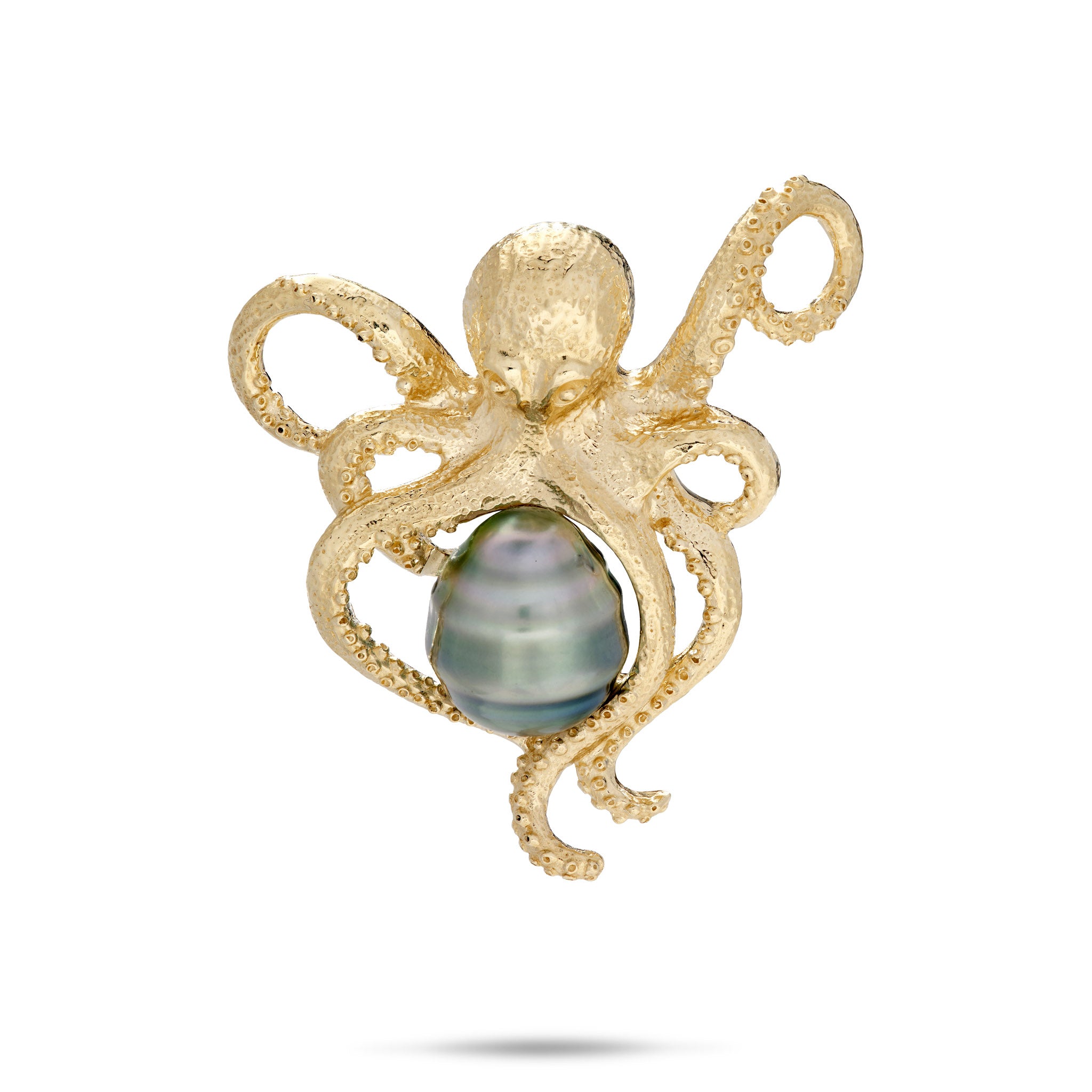 Heʻe (Octopus) Tahitian Black Pearl Pendant in Gold - 10-11mm