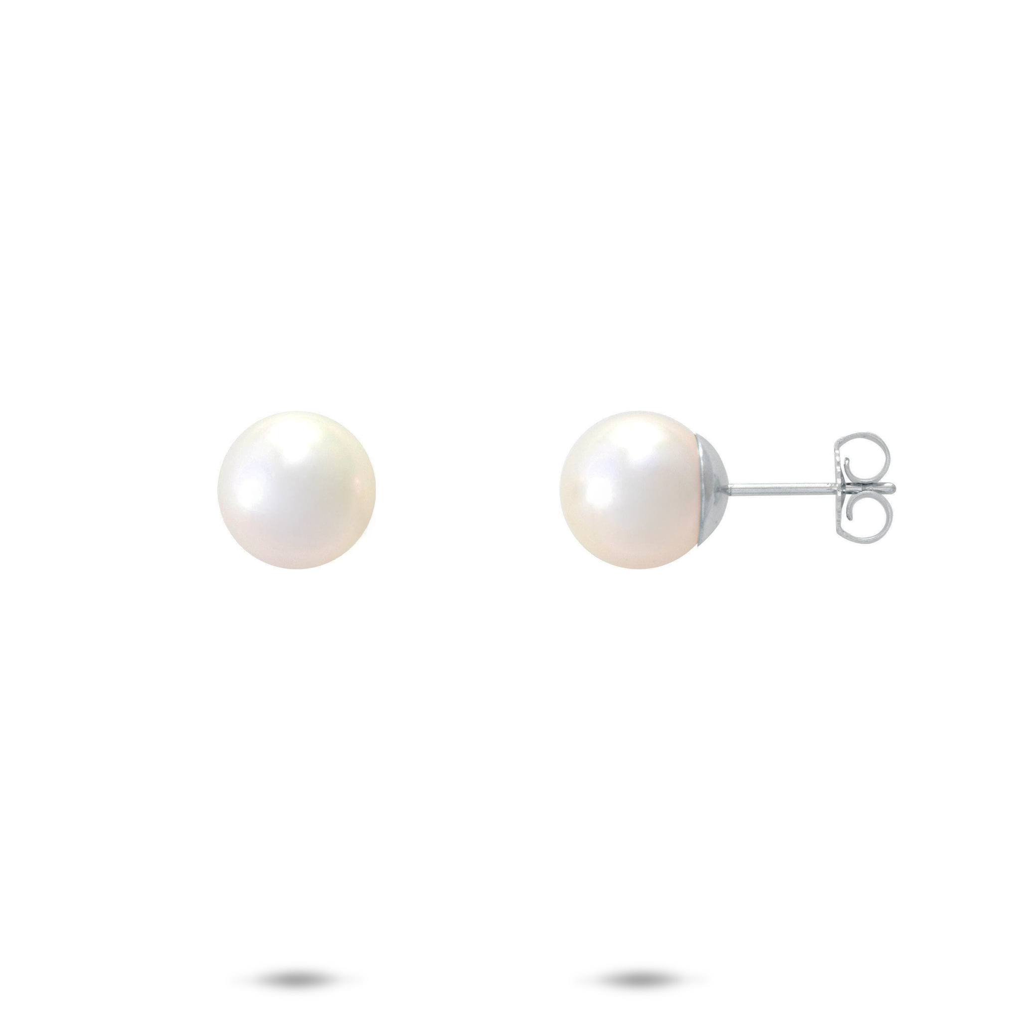 Akoya White Pearl Earrings in White Gold - 8mm