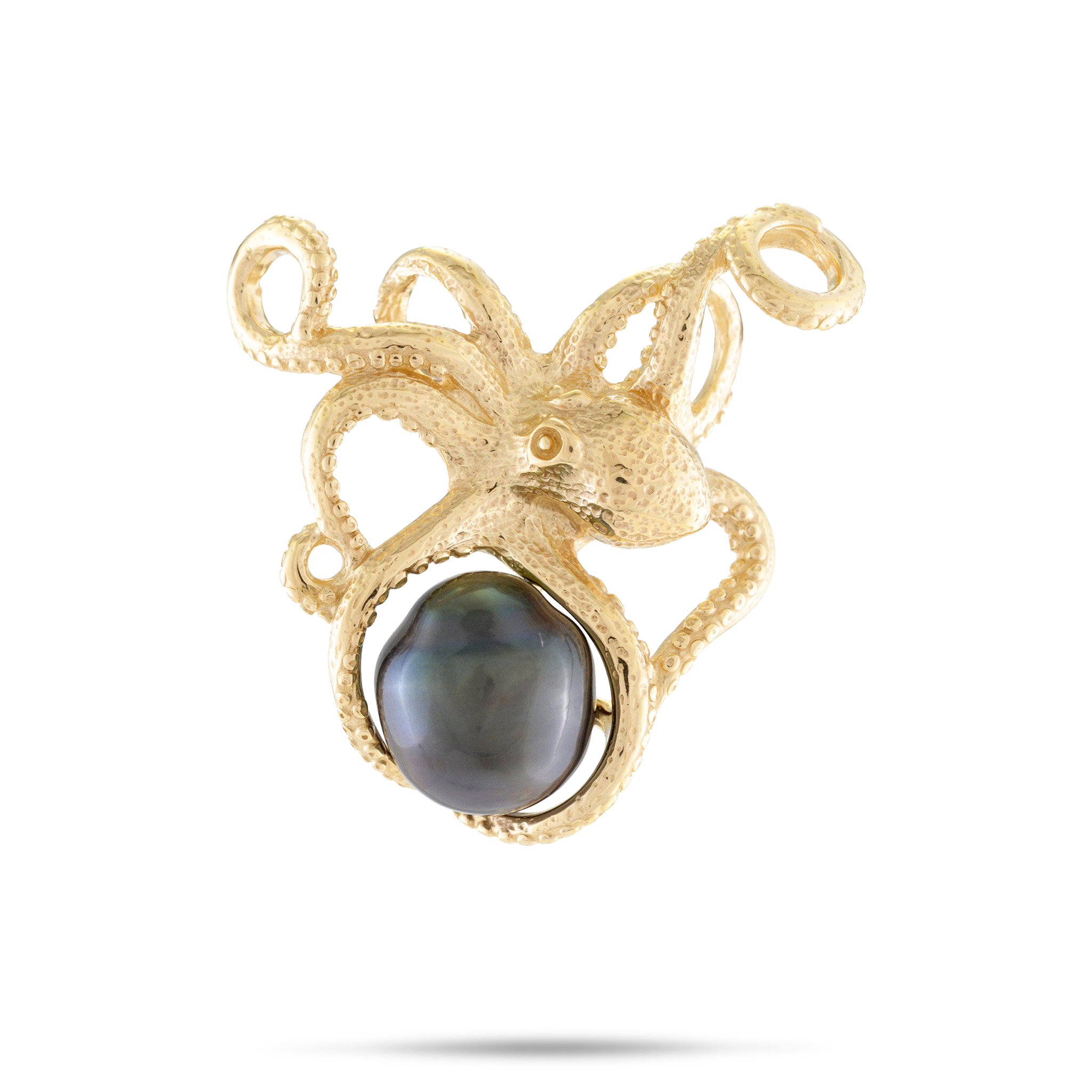 Heʻe (Octopus) Tahitian Black Pearl Pendant in Gold - 10-11mm