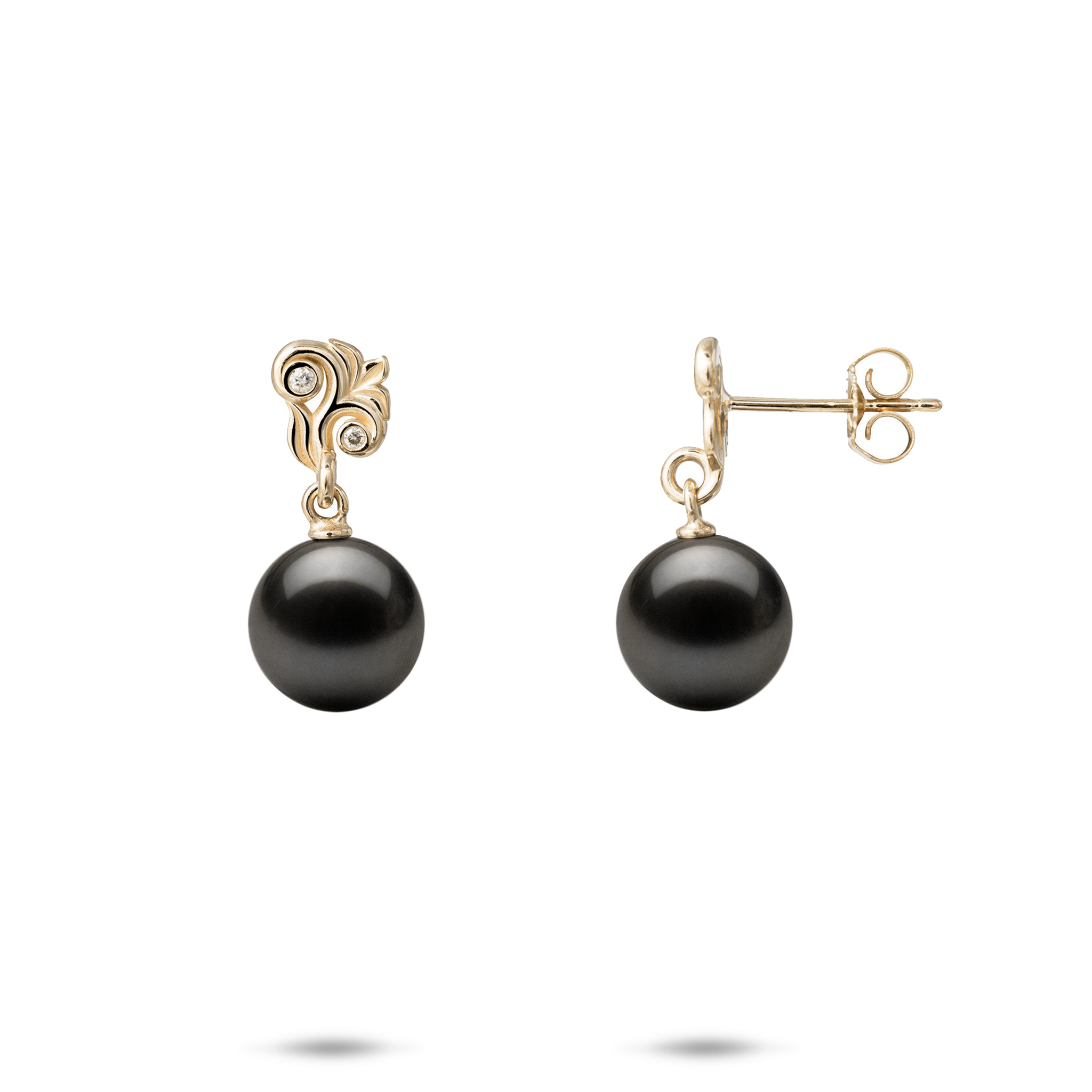 Living Heirloom Tahitian Black Pearl Earrings in Gold with Diamonds - 8-9mm