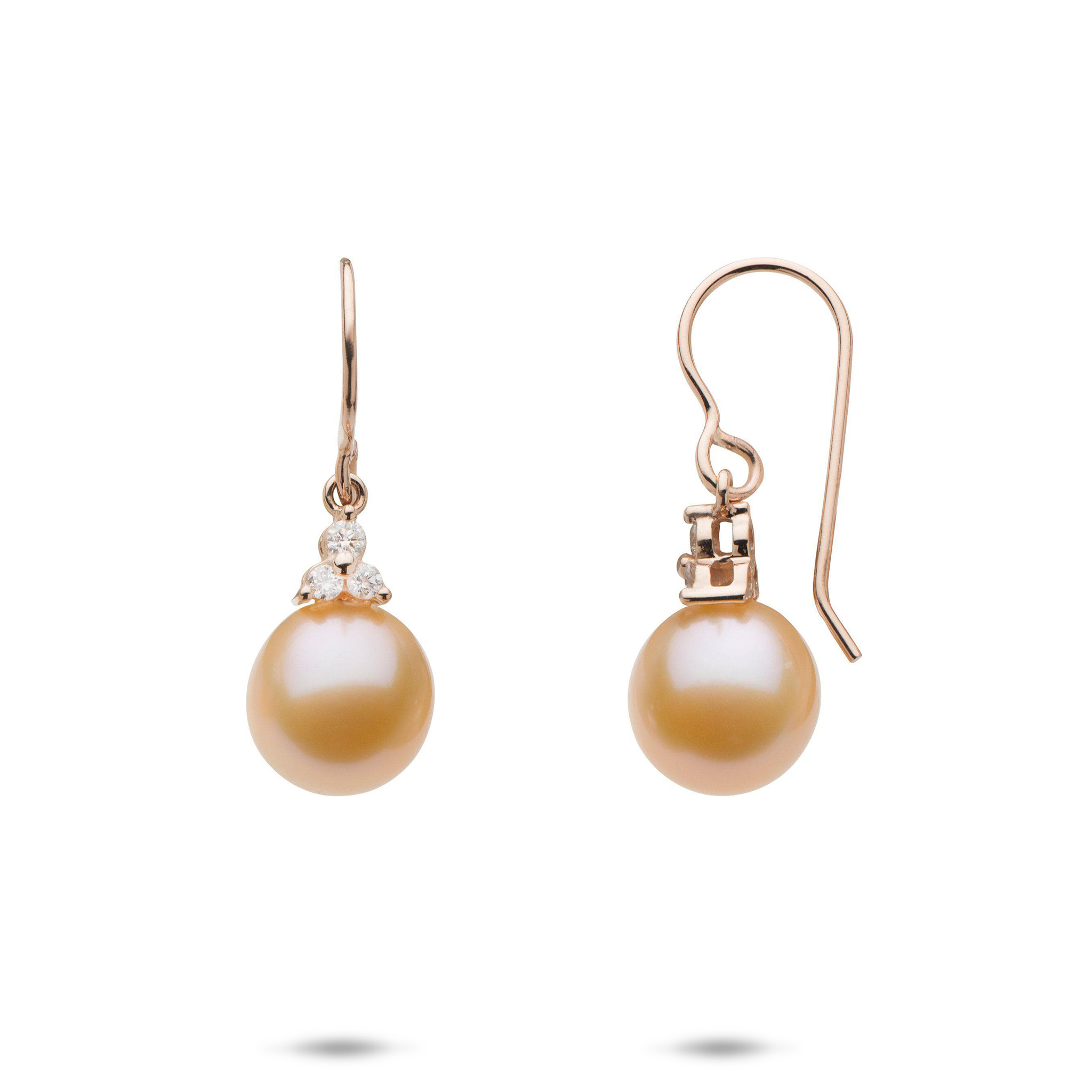 Peach Freshwater Pearl Earrings in Rose Gold with Diamonds - 9-10mm