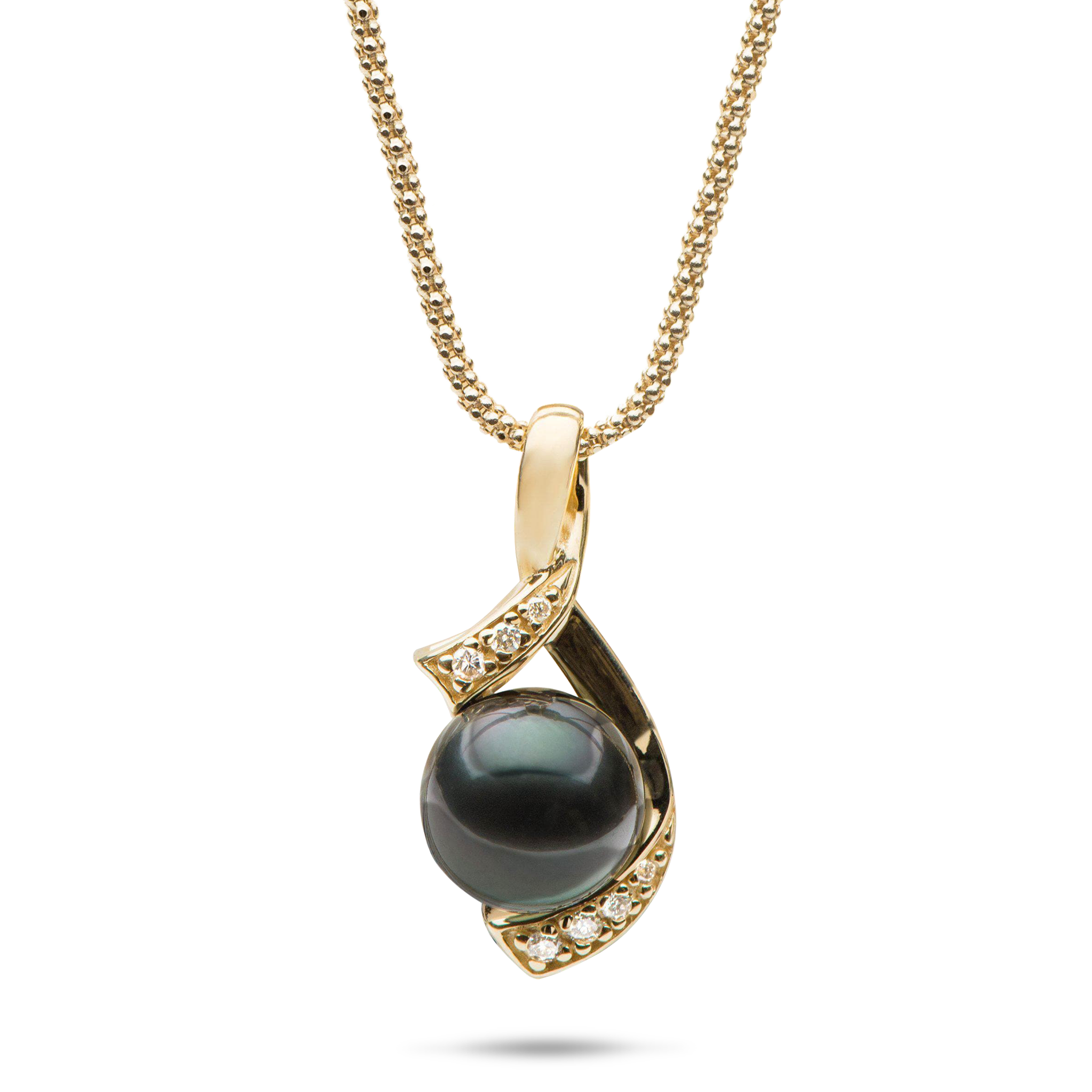 18" Tahitian Black Pearl Pendant Necklace in Gold with Diamonds - 10-11mm