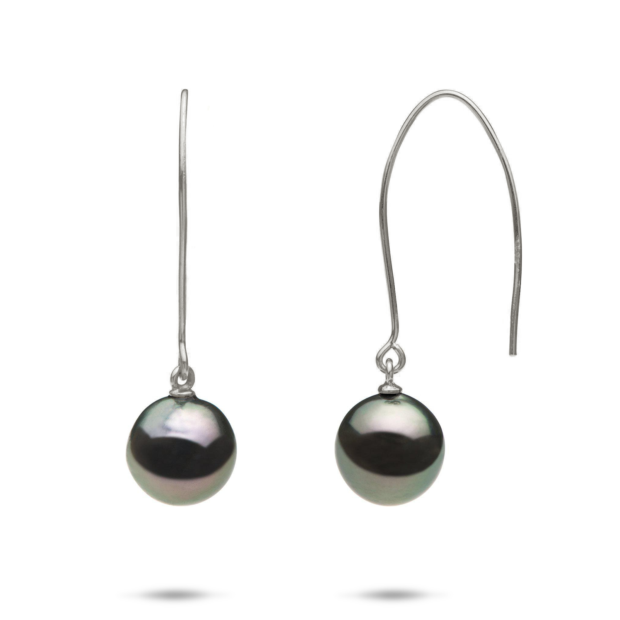 Tahitian Black Pearl Earrings in White Gold - 9-10mm