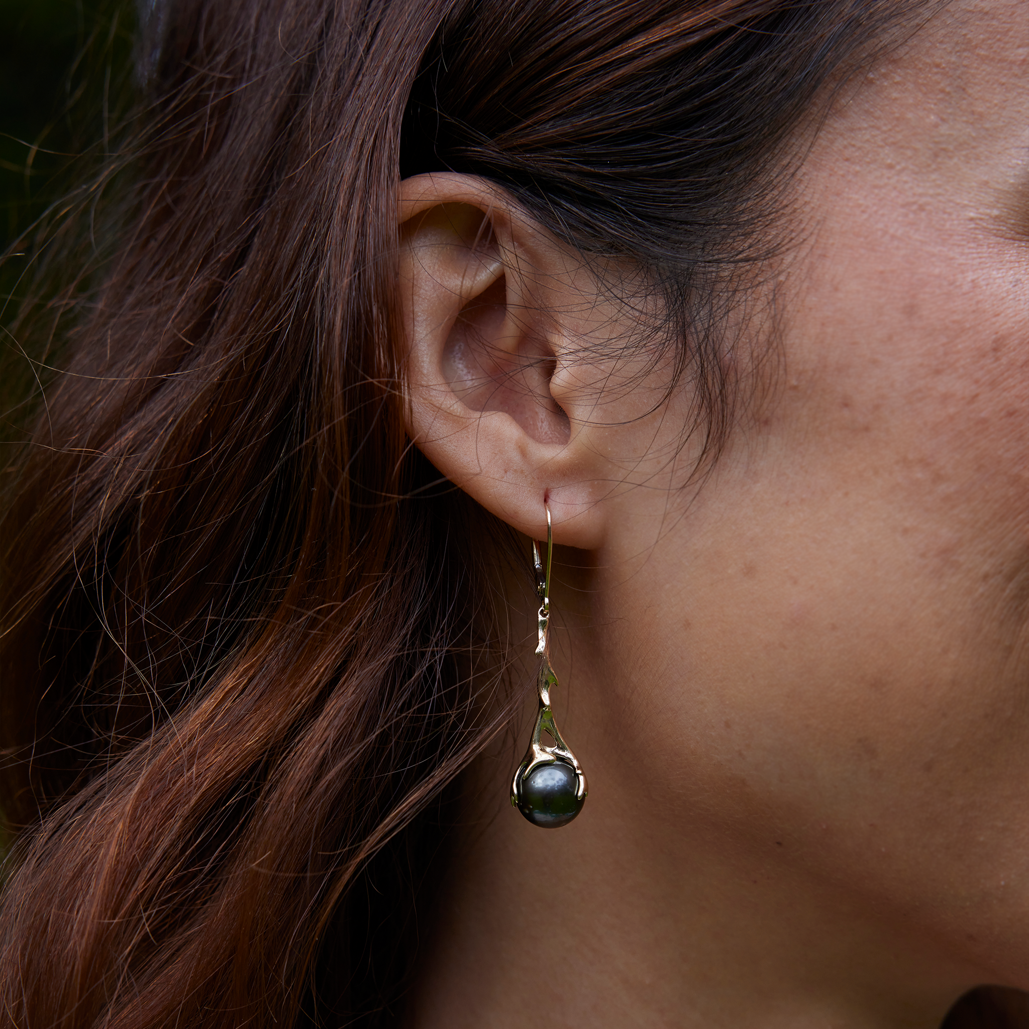 Heritage Tahitian Black Pearl earrings in Gold -9-10mm