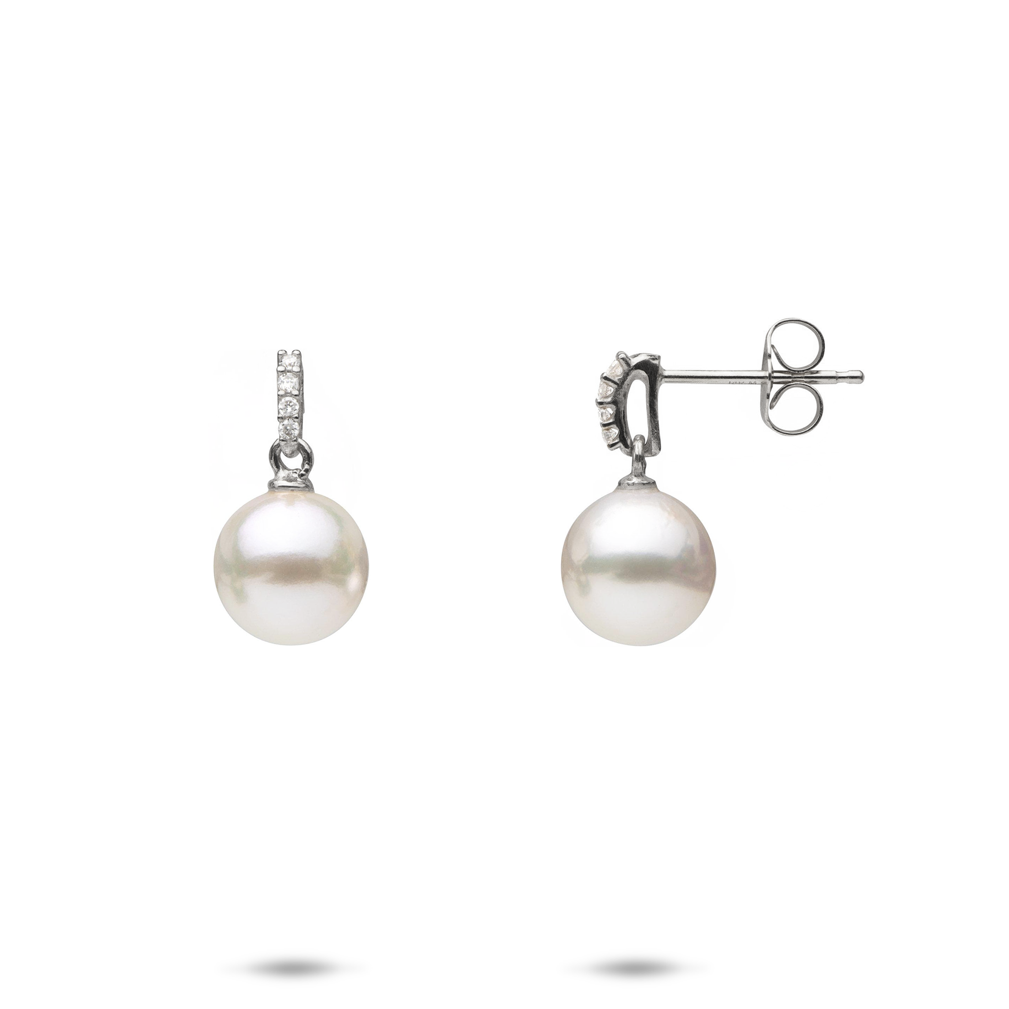 Akoya White Pearl Earrings in White Gold with Diamonds - 8mm