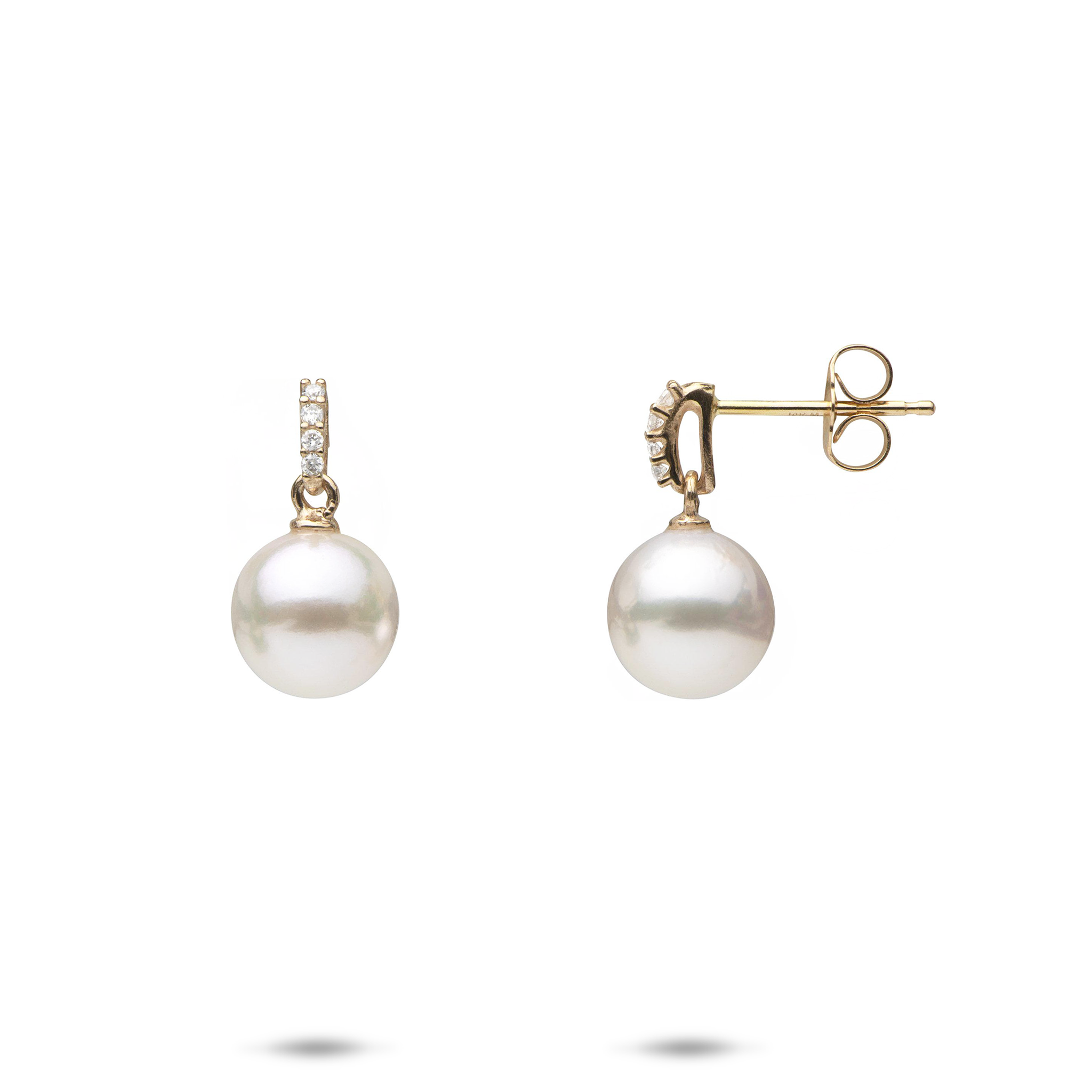 Akoya Pearl Earrings in Gold with Diamonds - 8mm