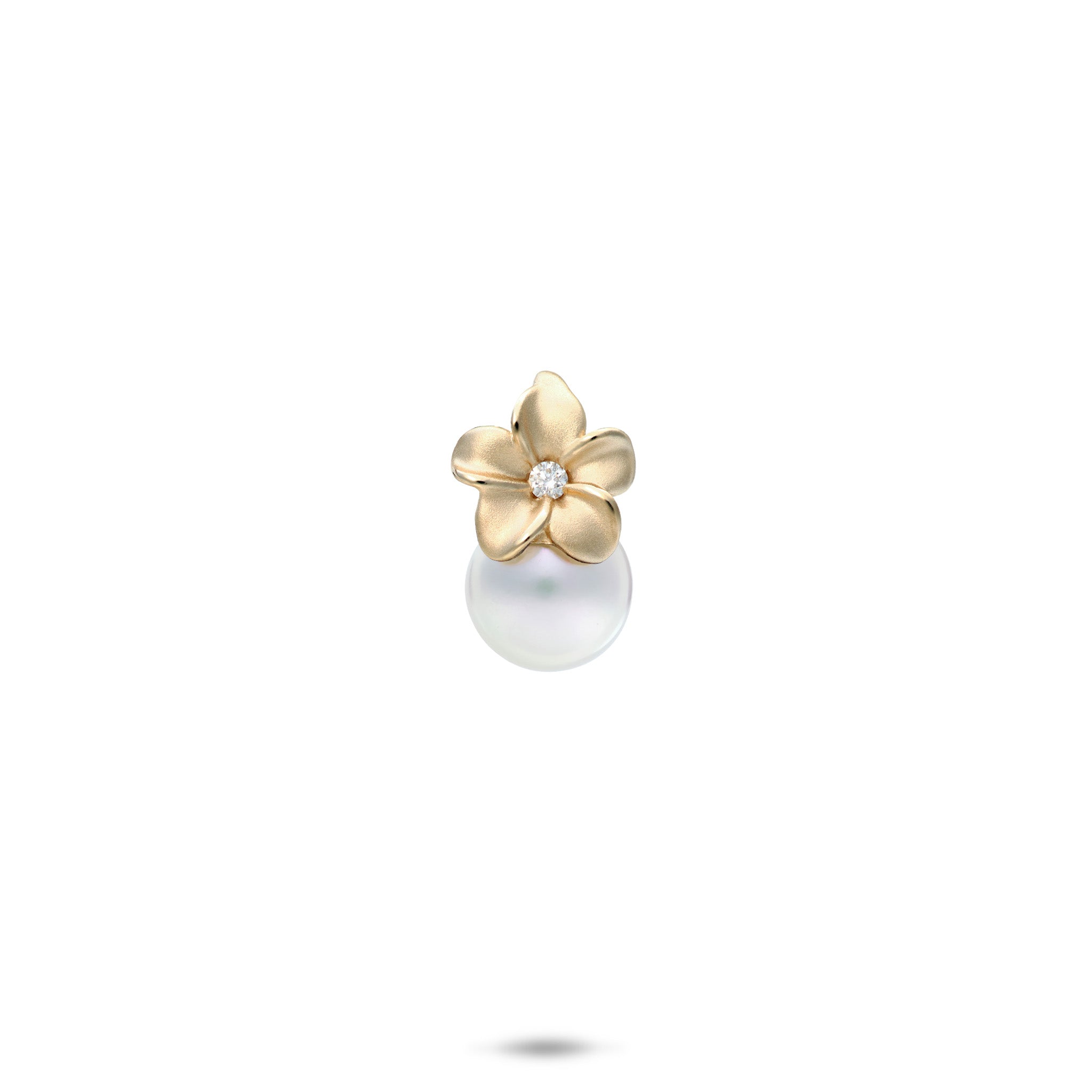 Plumeria Akoya White Pearl Pendant in Gold with Diamond - 8mm
