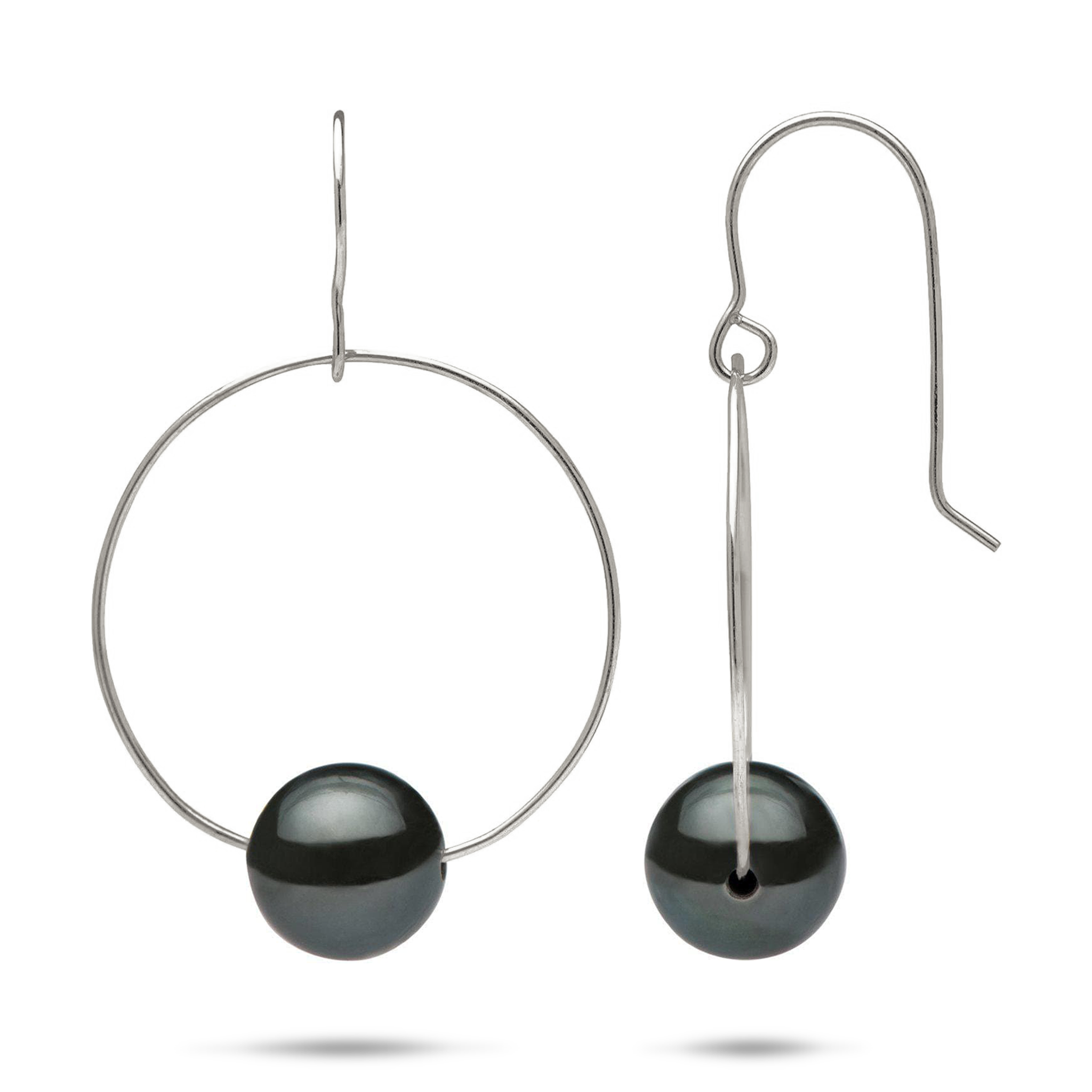 Tahitian Black Pearl Earrings in White Gold - 9-10mm