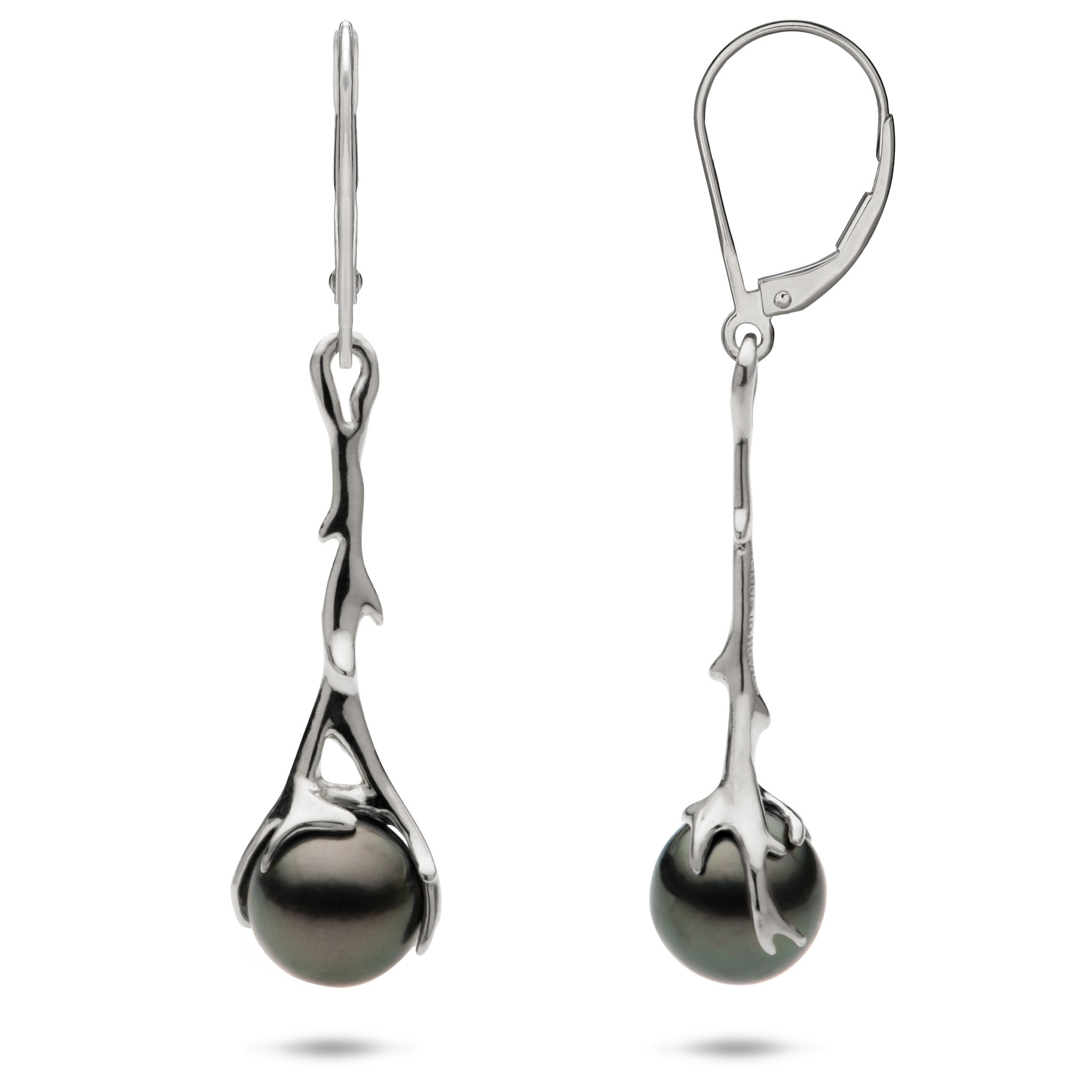 Heritage Tahitian Black Pearl Leverback Earrings in White Gold