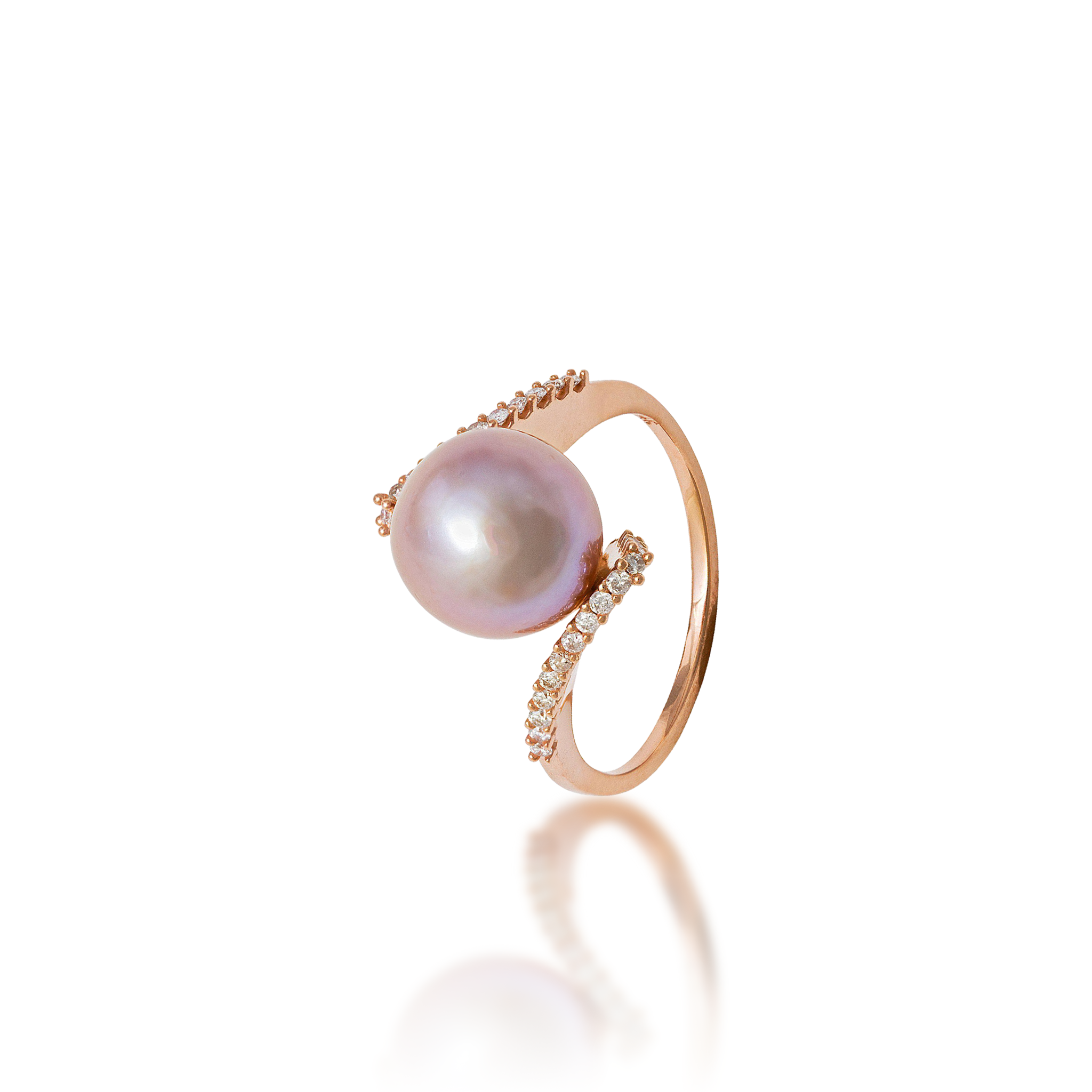 Lavender Freshwater Pearl Ring in Rose Gold with Diamonds - 9-10mm