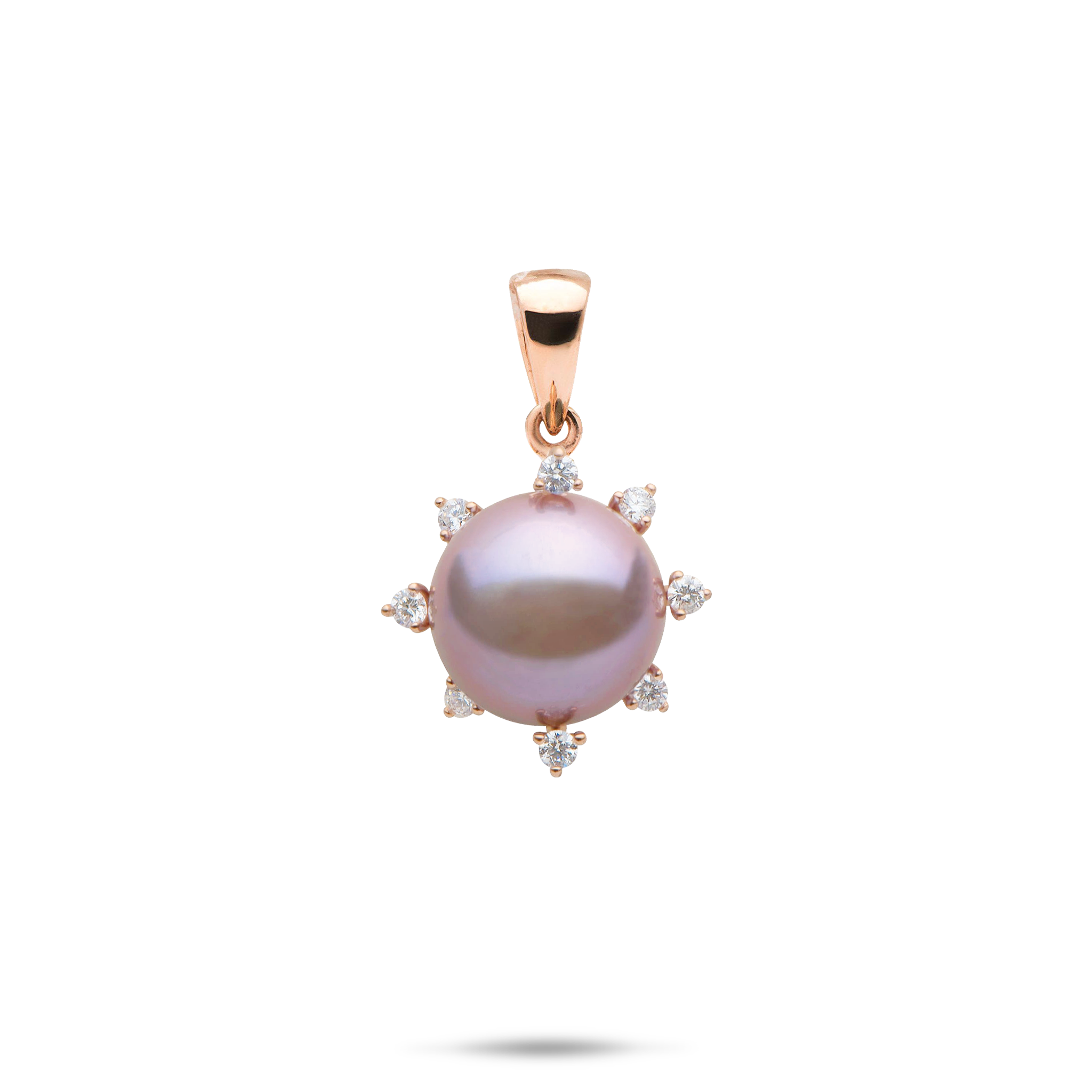 Protea Lilac Freshwater Pearl Pendant in Rose Gold with Diamonds - 11-12mm