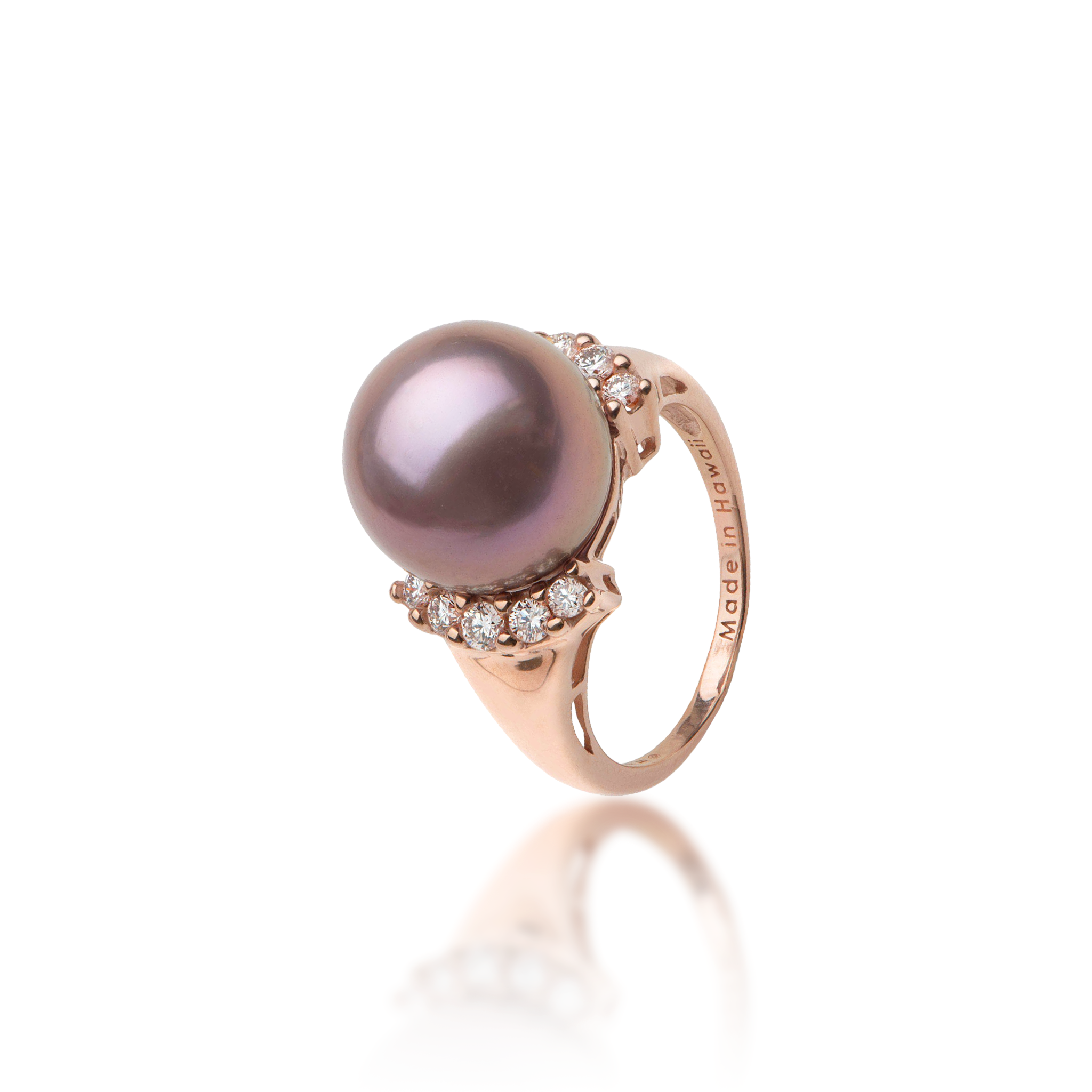 Lilac Freshwater Pearl Ring in Rose Gold with Diamonds - 12-13mm
