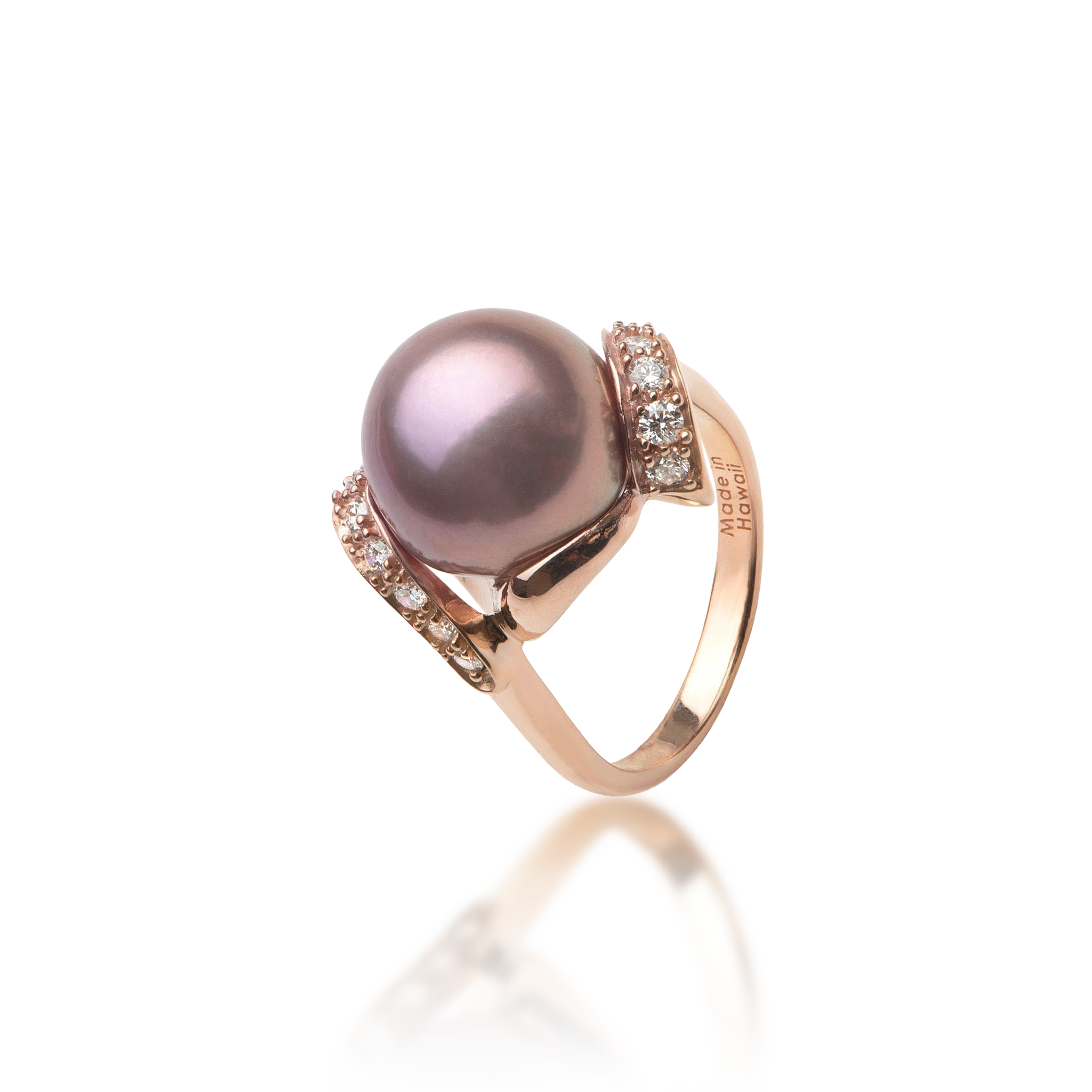 Lilac Freshwater Pearl Ring in Rose Gold with Diamonds - 12-13mm