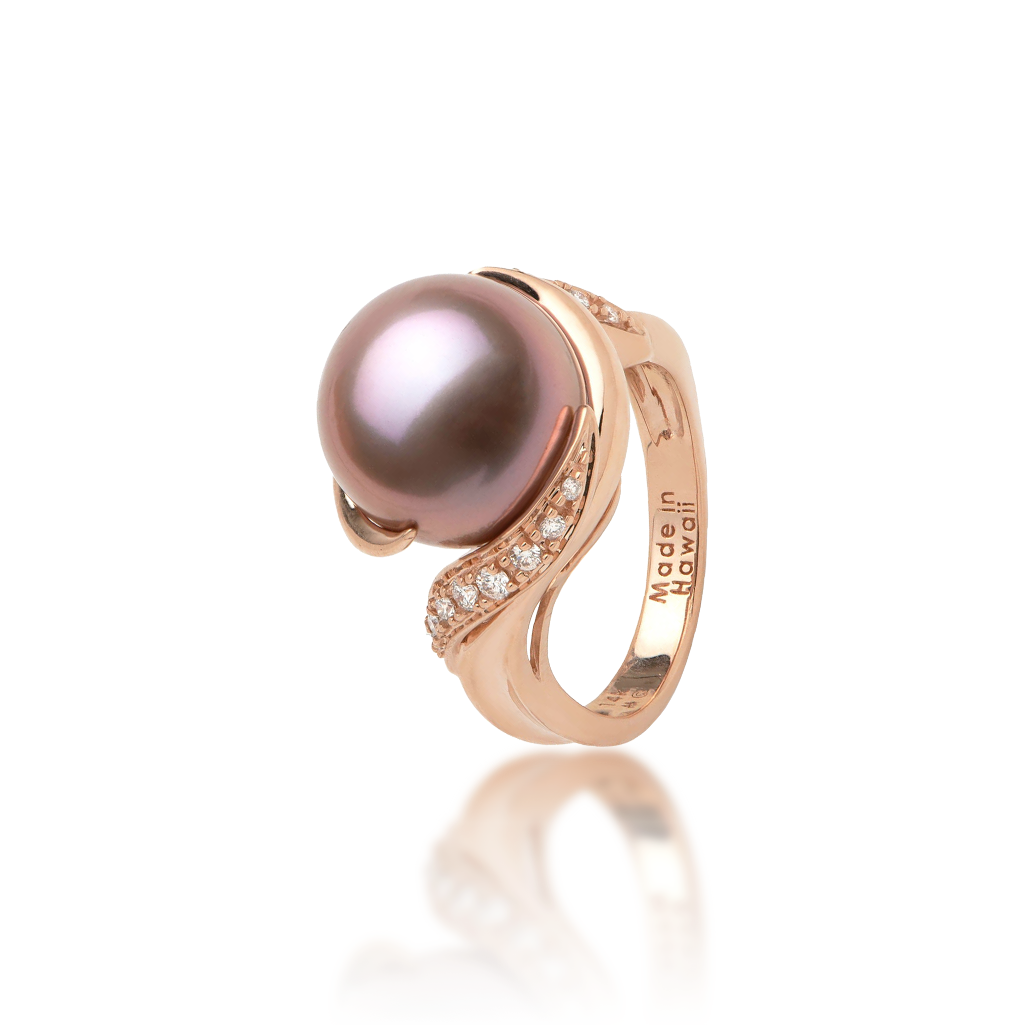 Lilac Freshwater Pearl Ring in Rose Gold with Diamonds - 12-13mm