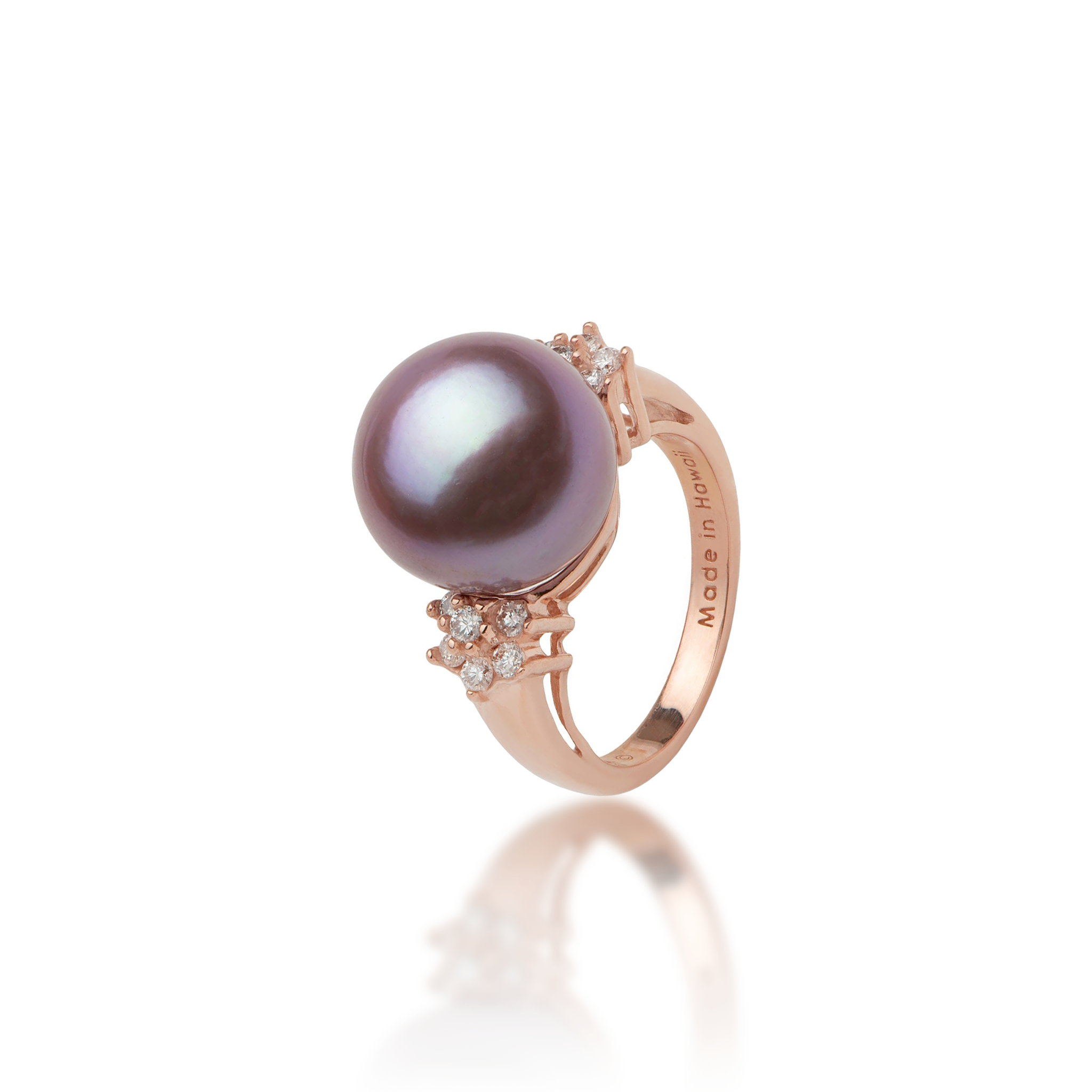 Ultraviolet Freshwater Pearl Ring in Rose Gold with Diamonds - 12-13mm