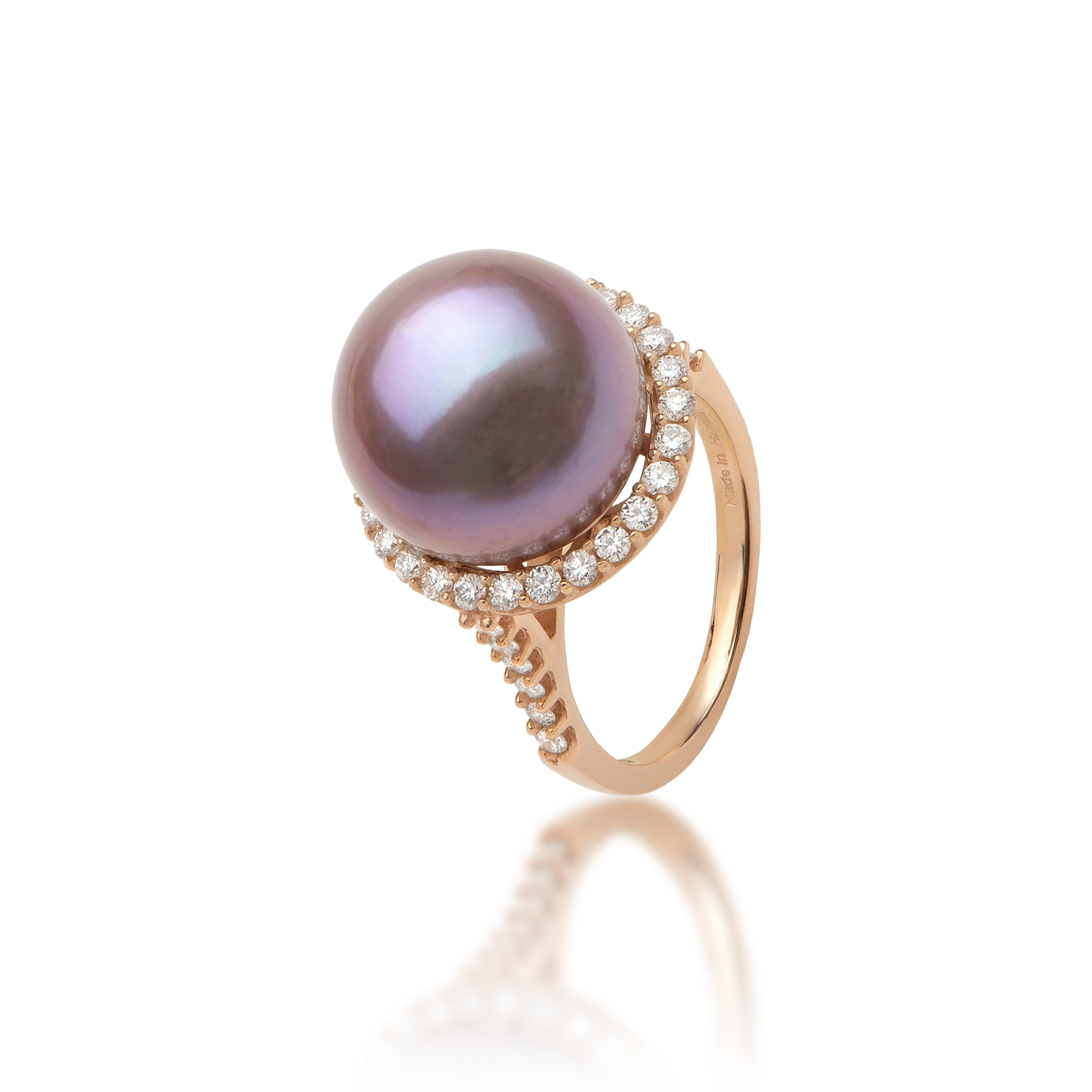 Ultraviolet Freshwater Pearl Ring in Rose Gold with Diamonds - 14-15mm