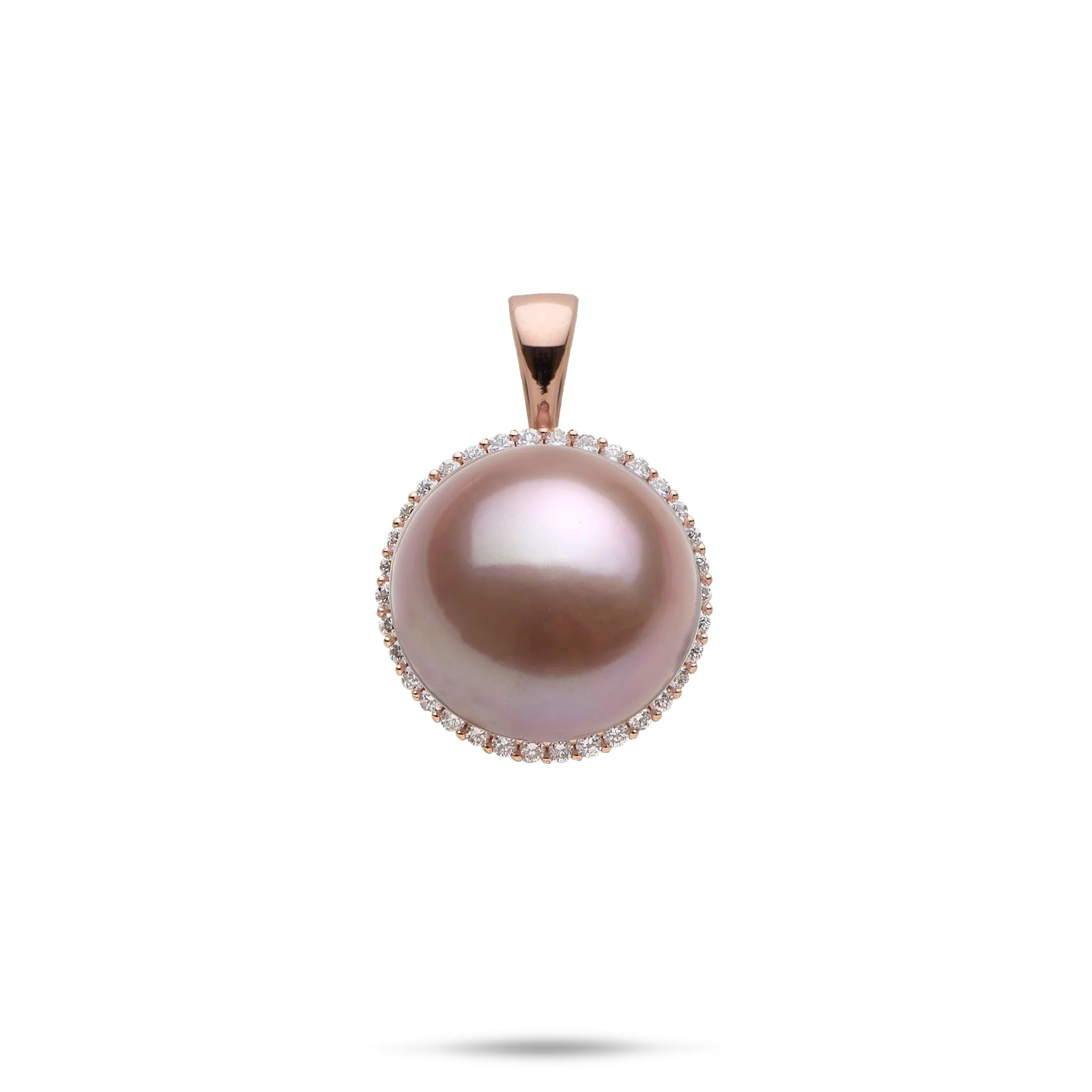 Lilac Freshwater Pearl Pendant in Rose Gold with Diamonds - 14-15mm