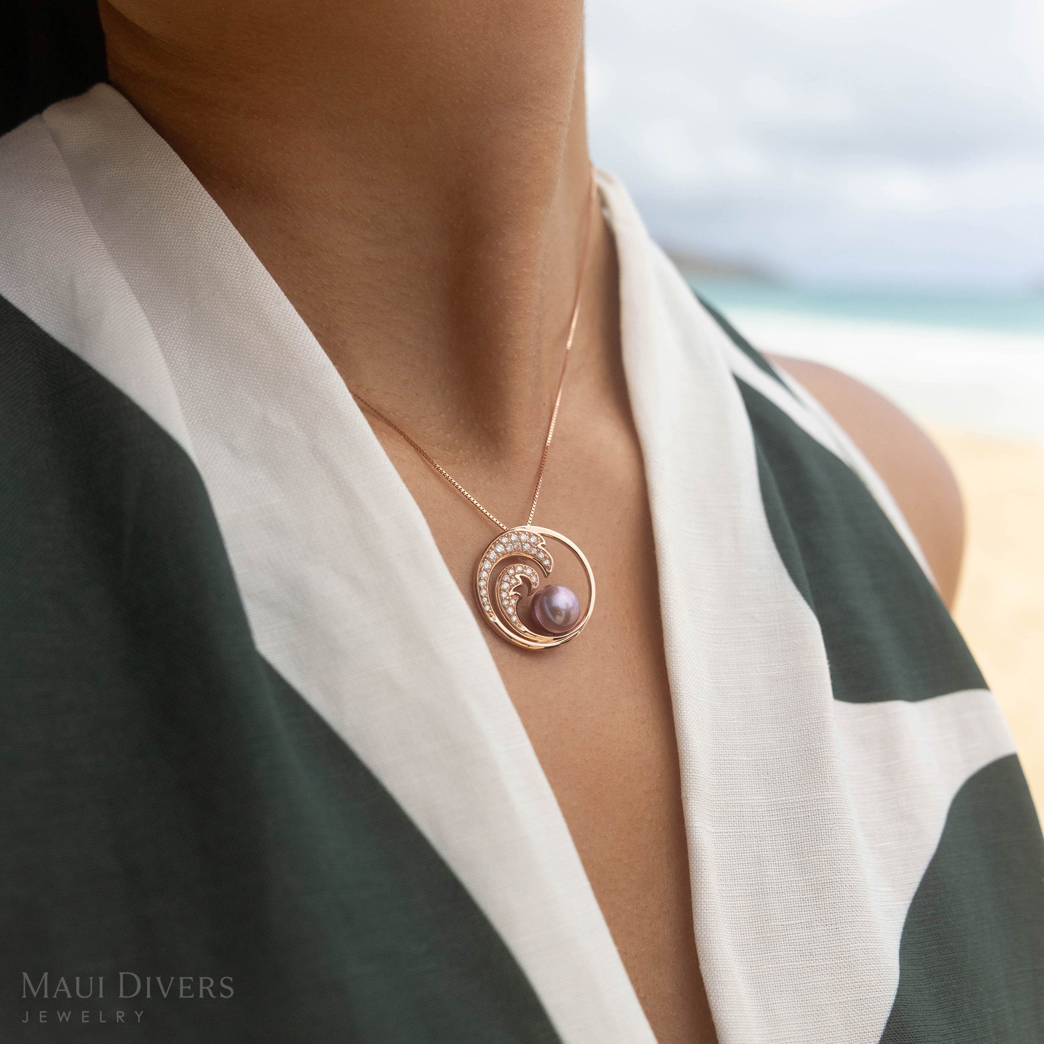 Nalu Lilac Freshwater Pearl Pendant in Rose Gold with Diamonds - 24mm