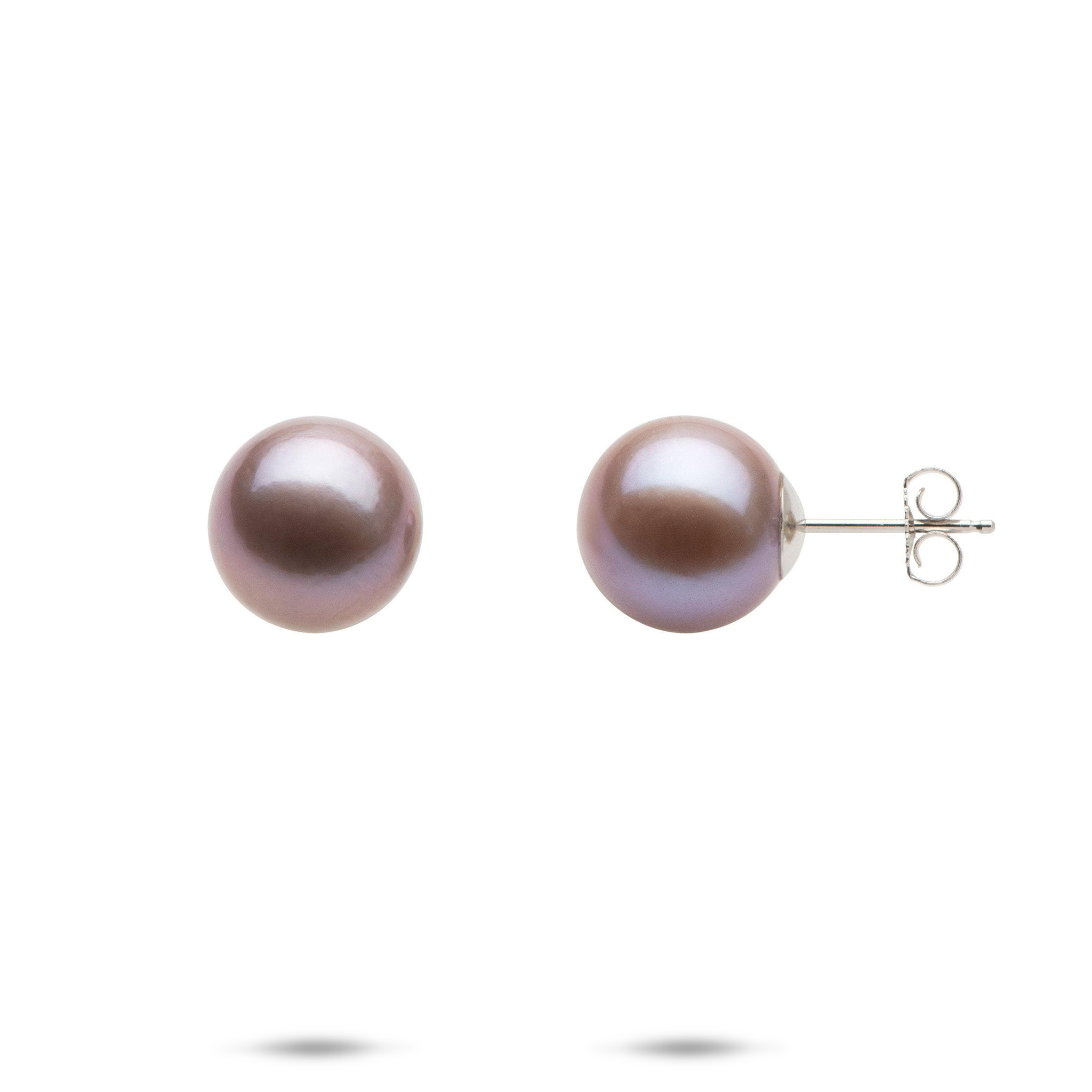 Lilac Freshwater Pearl Earrings in White Gold - 10-11mm