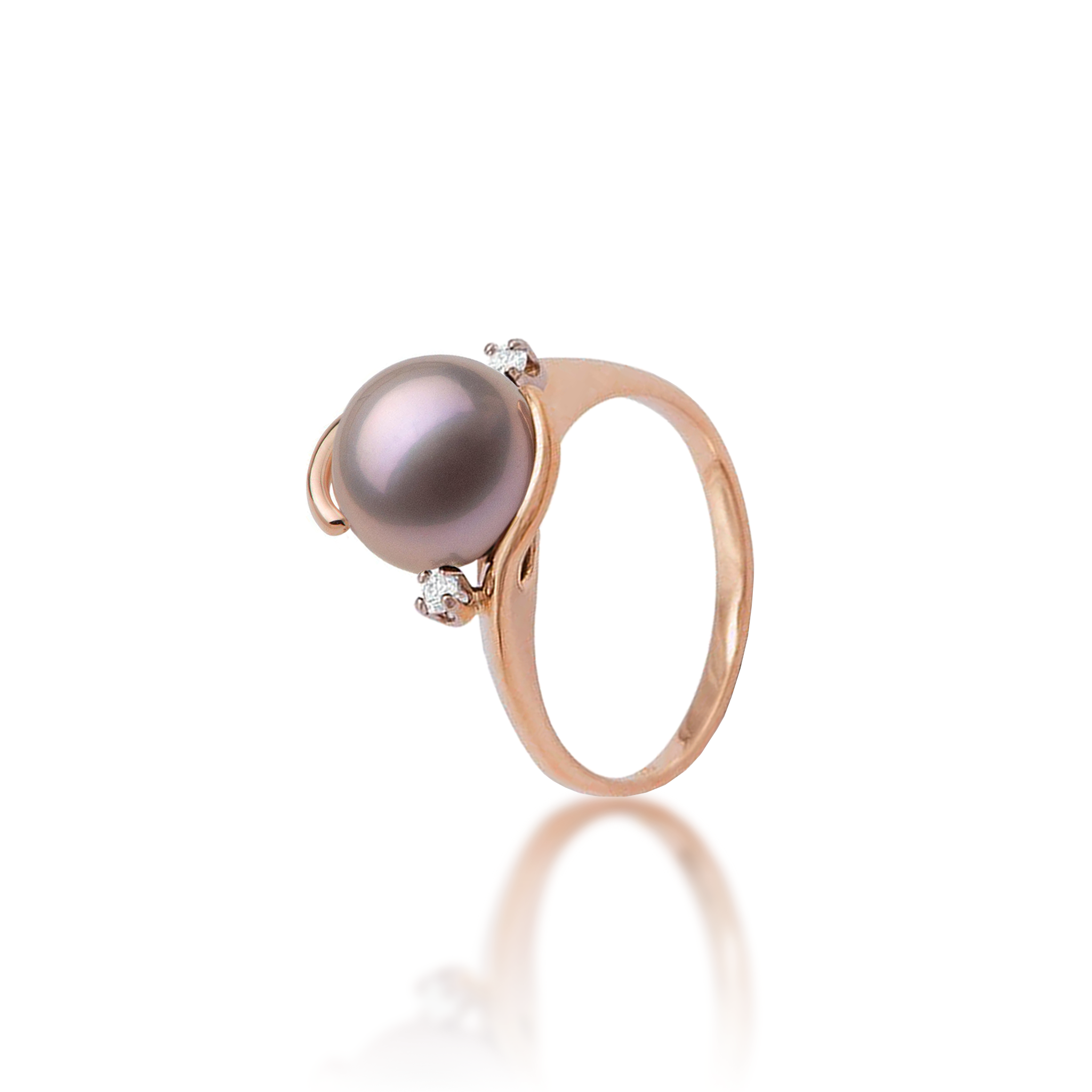Lilac Freshwater Pearl Ring in Rose Gold with Diamonds - 10-11mm