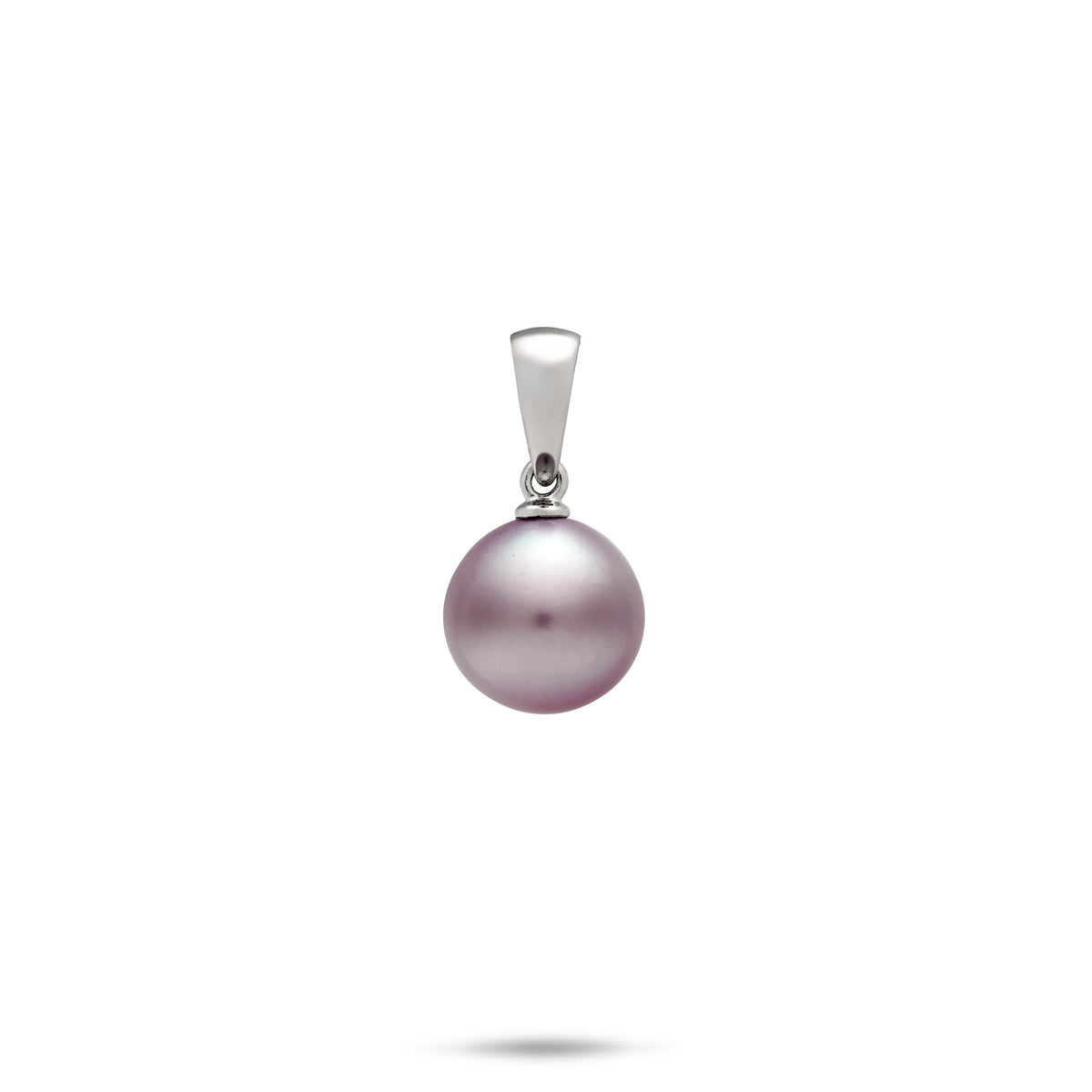 9-10mm Freshwater Lavender Pearl Pendant in 14k White Gold, place on a white background
