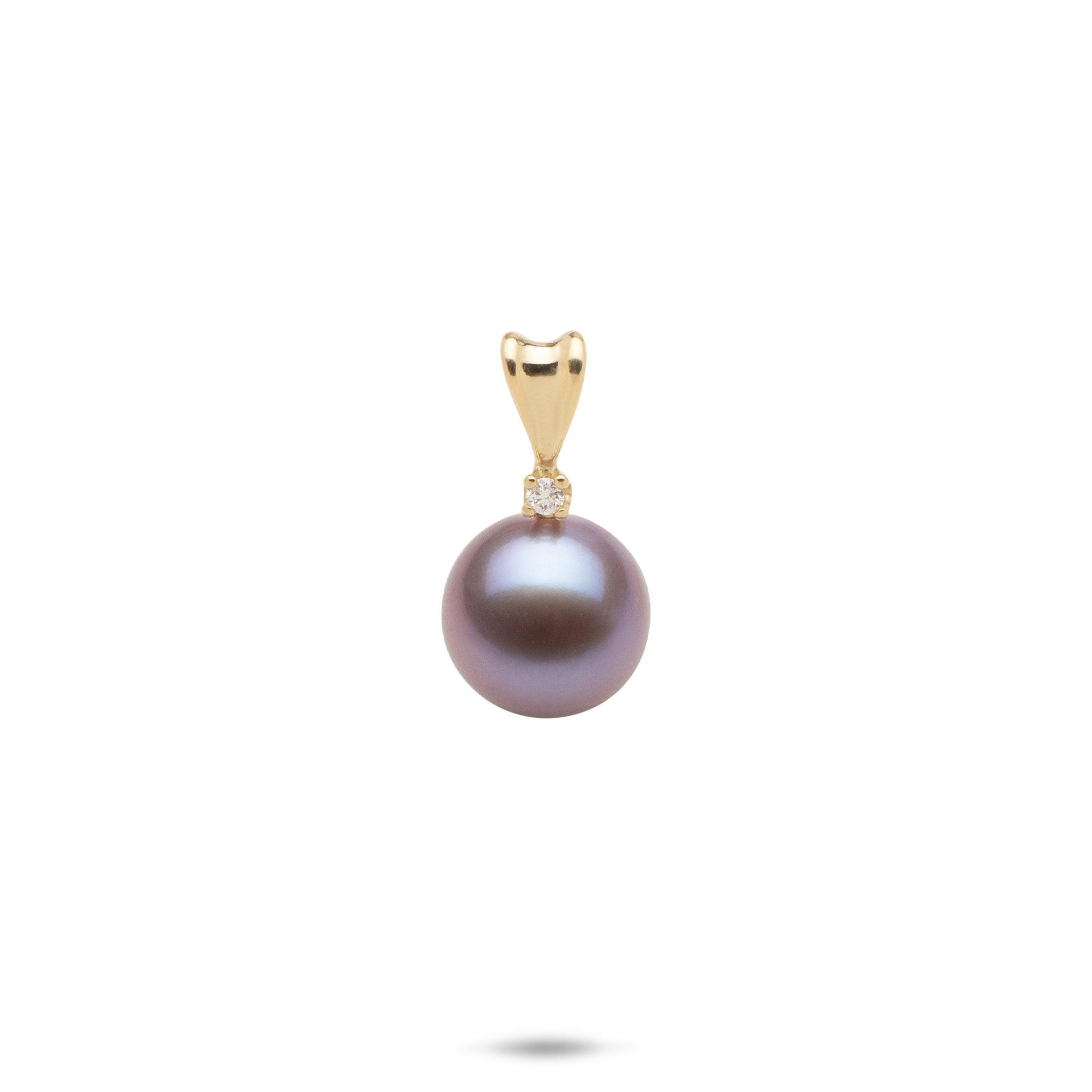 Lilac Freshwater Pearl Pendant in Gold with Diamond - 9-10mm