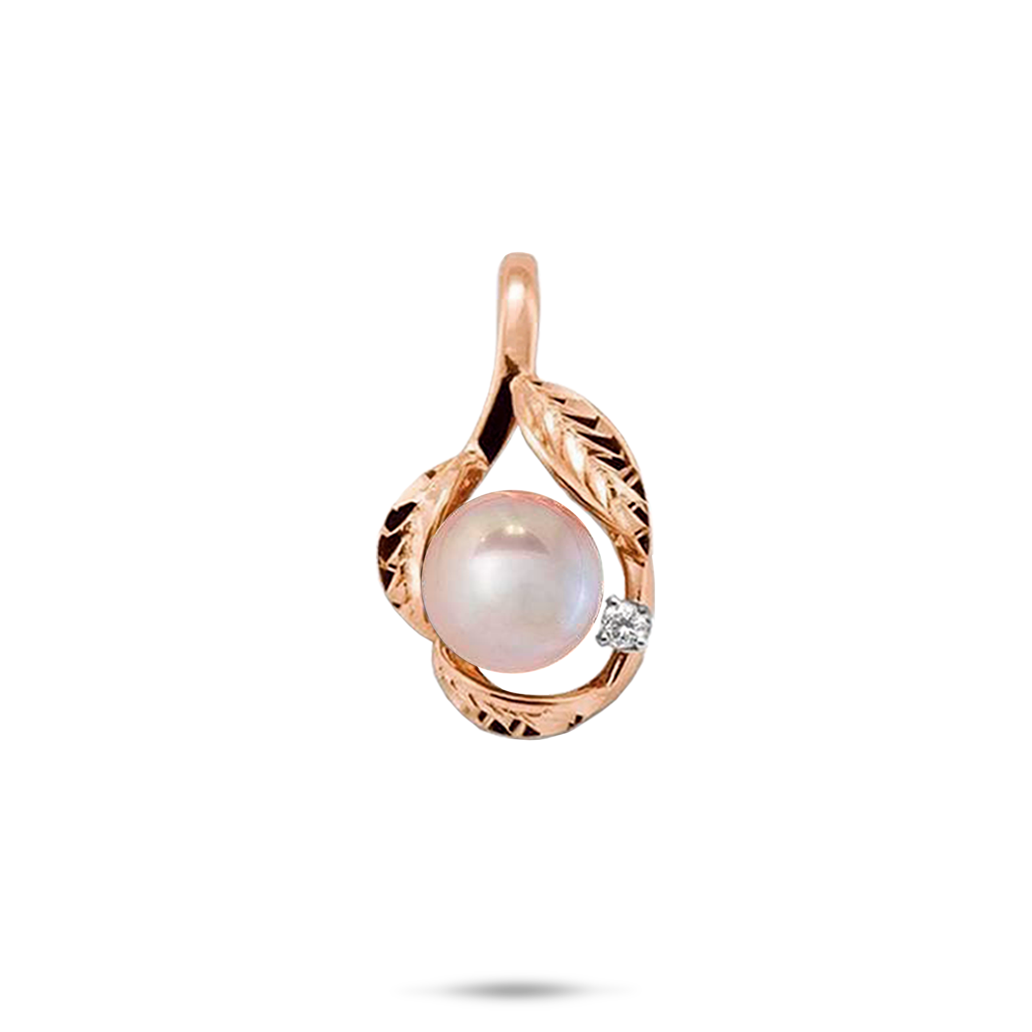 Maile Lavender Freshwater Pearl Pendant in Rose Gold with Diamond - 10-11mm