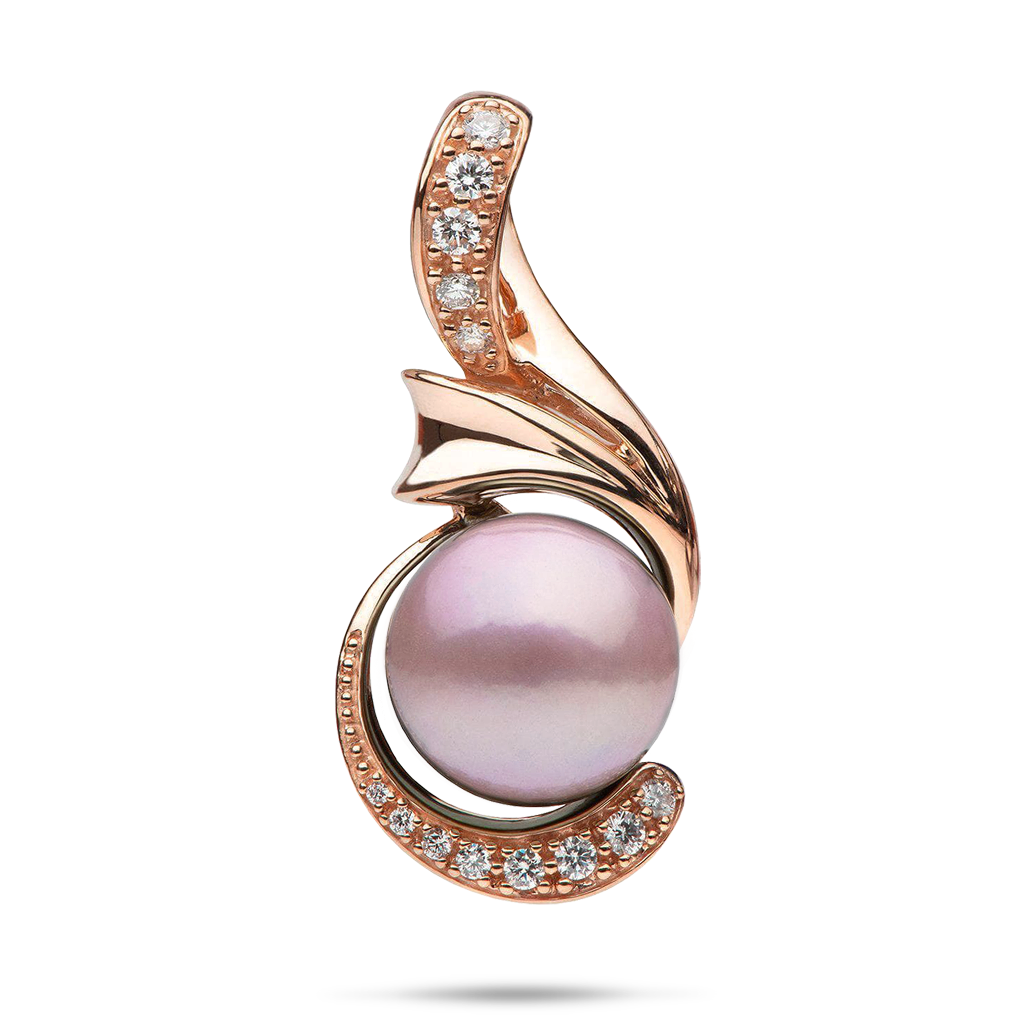 Lilac Freshwater Pearl Pendant in Rose Gold with Diamonds - 14-15mm