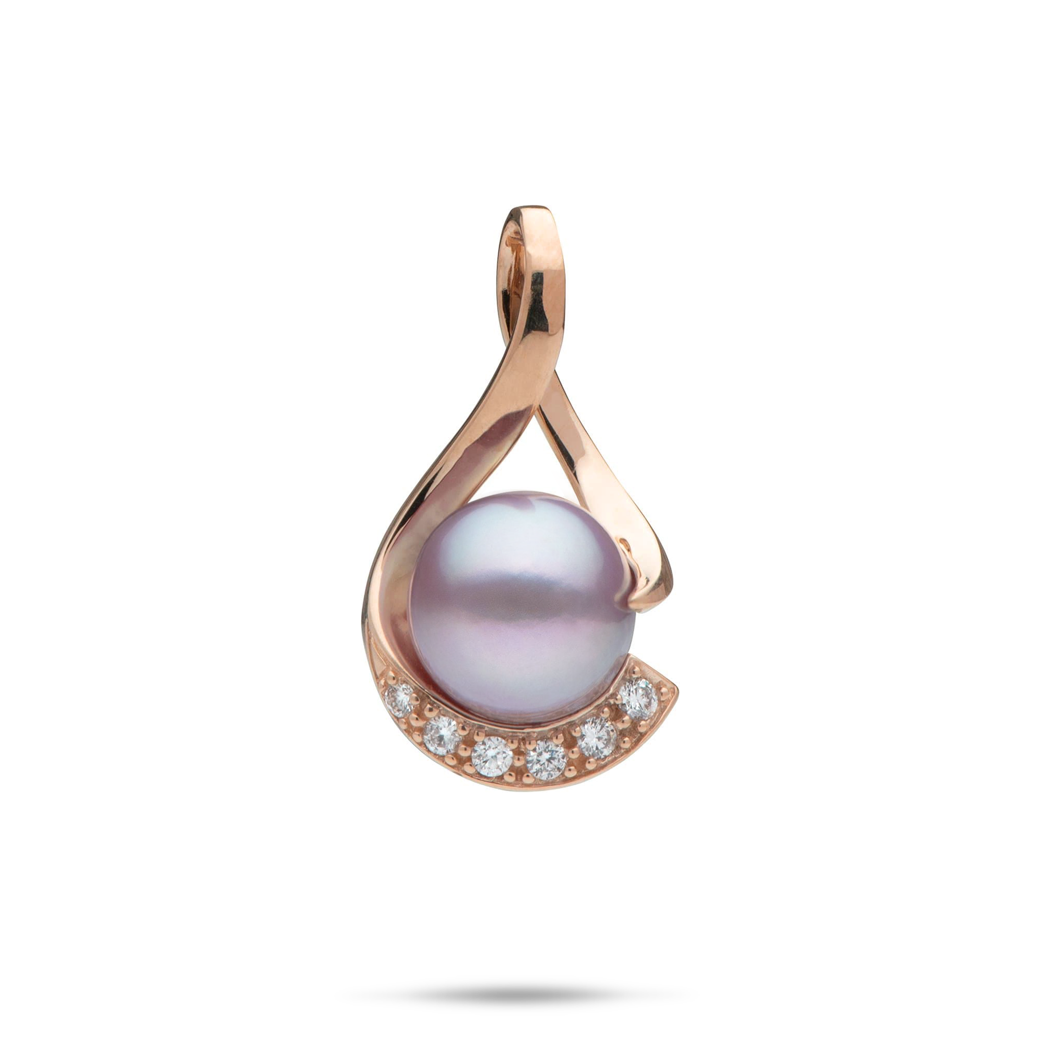 Lavender Freshwater Pearl Pendant in Rose Gold with Diamonds - 12-13mm