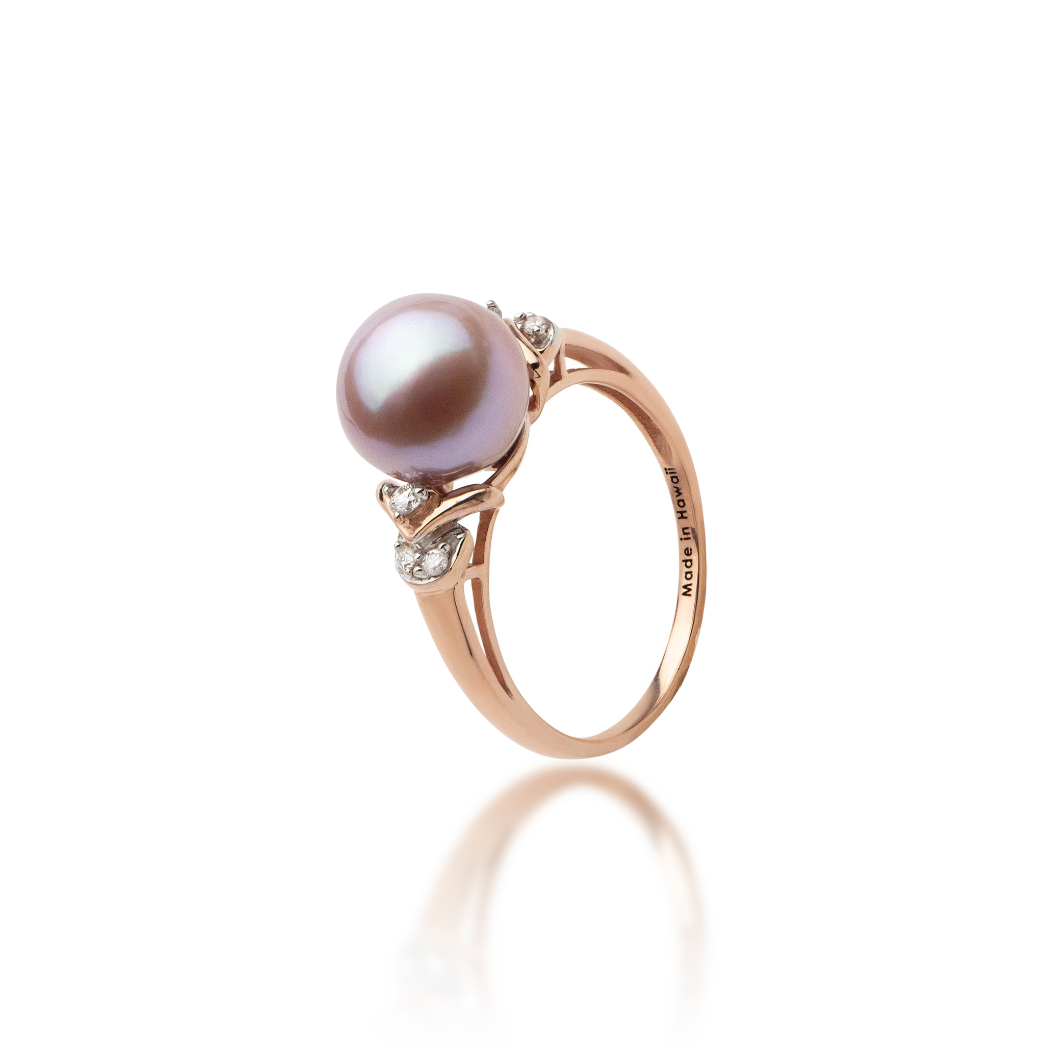 Lilac Freshwater Pearl Ring in Rose Gold with Diamonds - 9-10mm