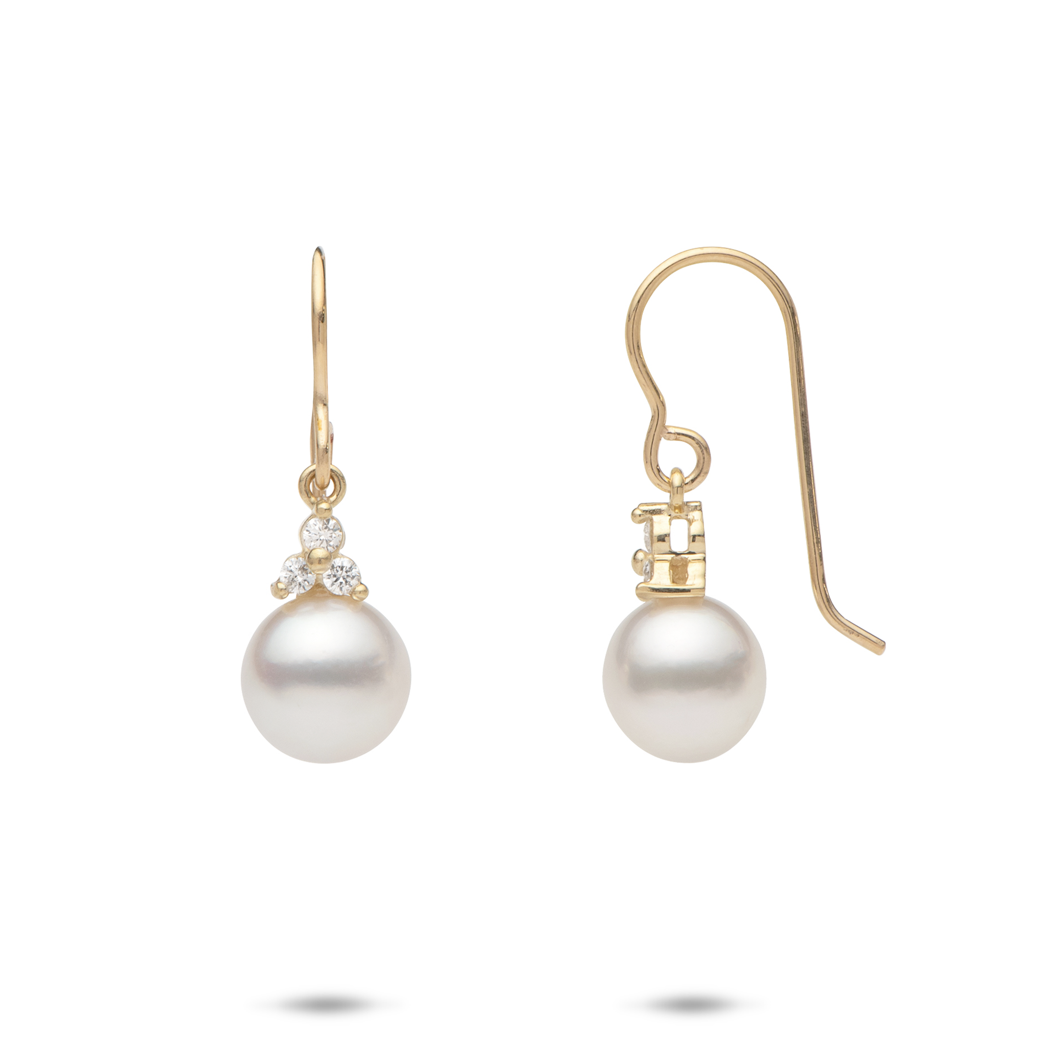 South Sea White Pearl Earrings in Gold with Diamonds - 8-9mm