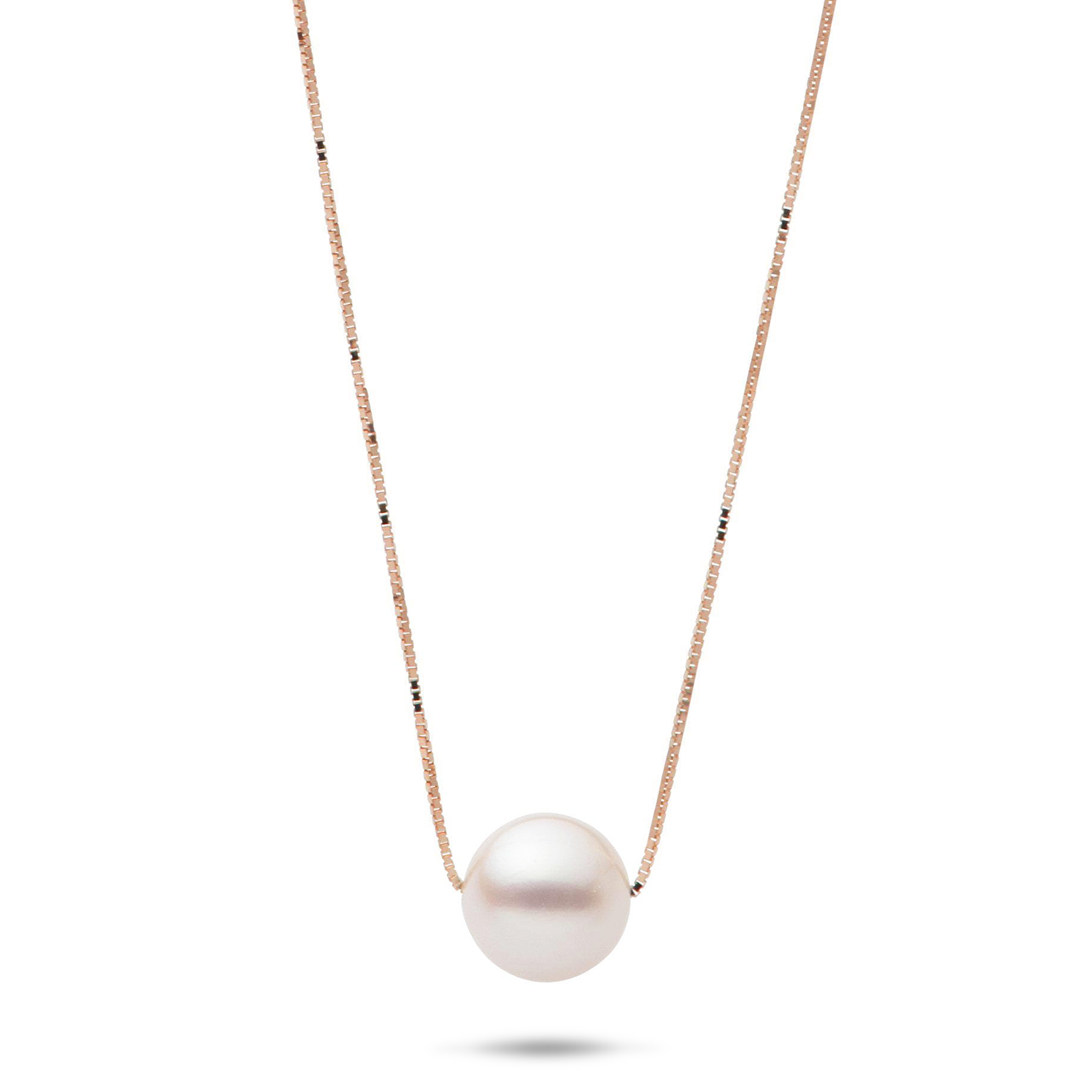 16-18" Adjustable Akoya White Pearl Necklace in Rose Gold - 8mm